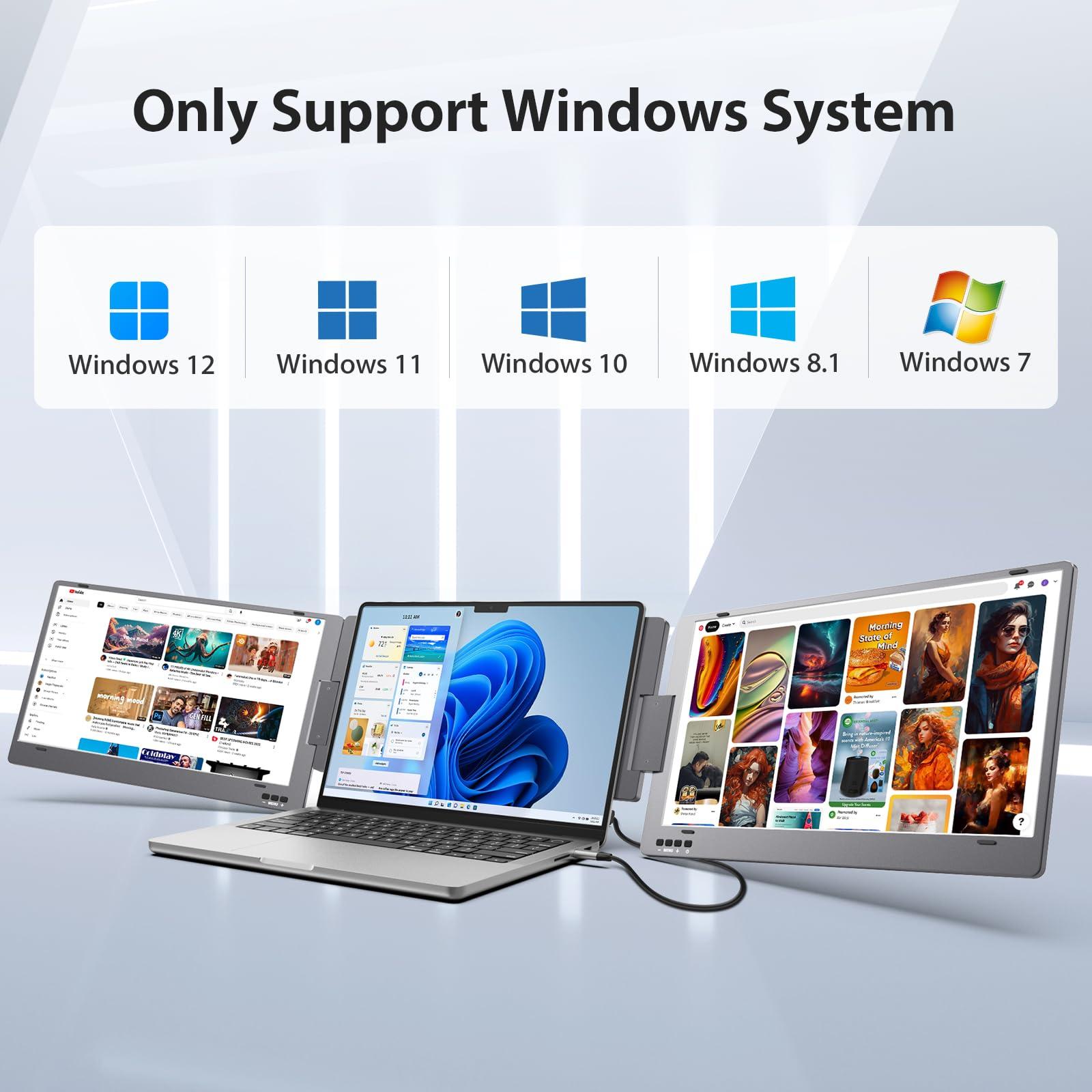 KYY Triple Laptop Screen Extender, 14" 1080P FHD IPS Dual Portable Extended Monitor, USB C Travel for 12-16'' Laptop, 210°Rotation & Kickstand, Plug and Play, X90 (Windows Only) - Image 2
