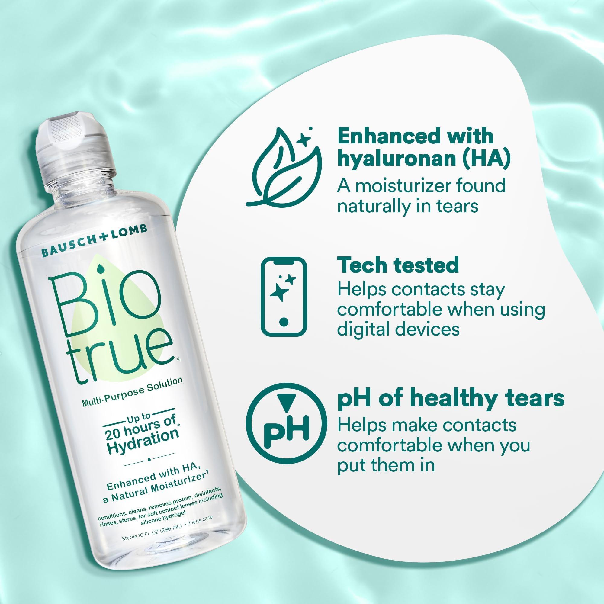 Biotrue Contact Solution, Multi-Purpose Solution with Lens Case, Cleans, Conditions, Hydrates, Disinfects, Removes Protein, Dirt & Debris, Contact Lens Cleaner & Storage, 10 Fl Oz (Pack of 2) - Image 4