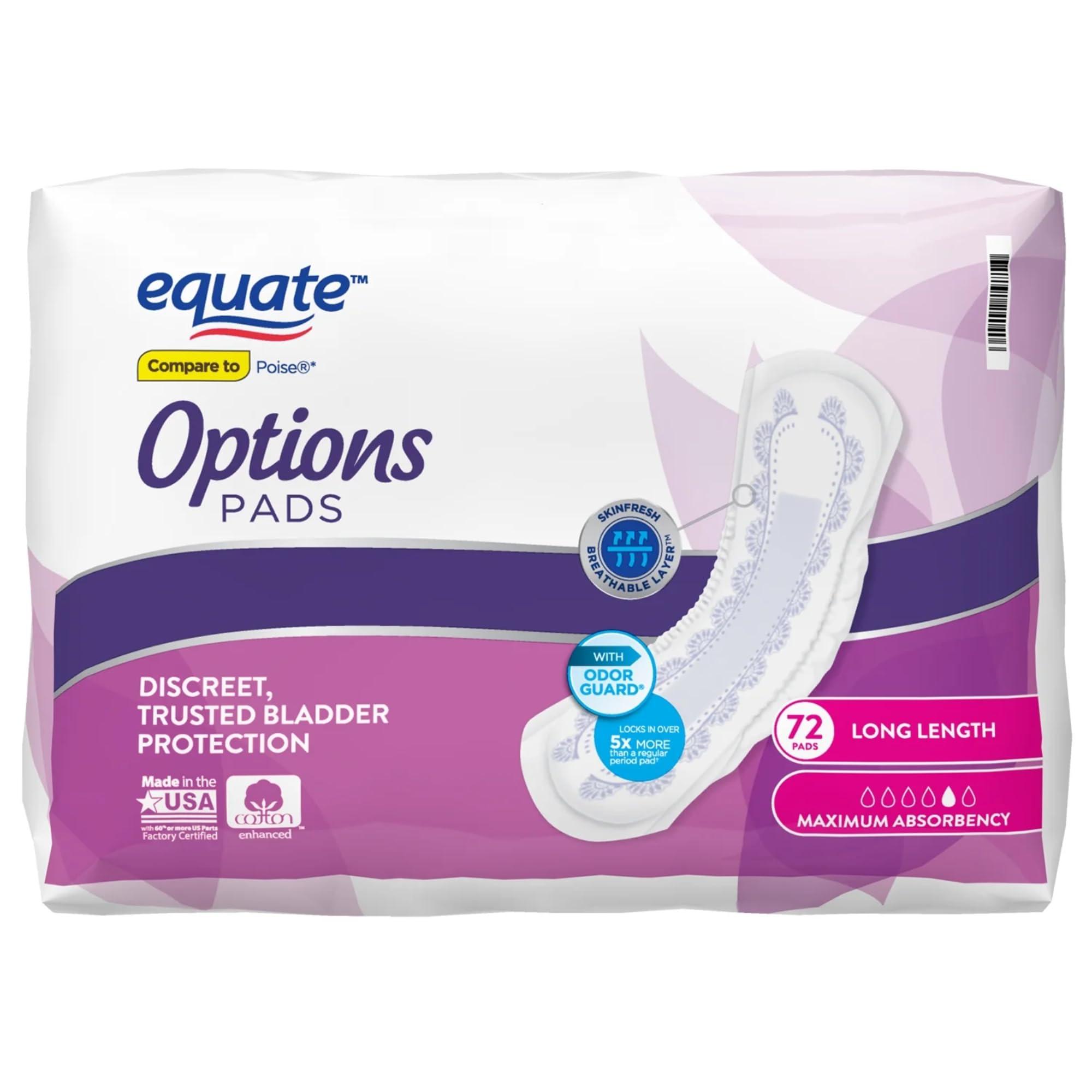Equate Options Women's Incontinence Pads, Maximum Absorbency, Long Length (72 Count) - Image 8