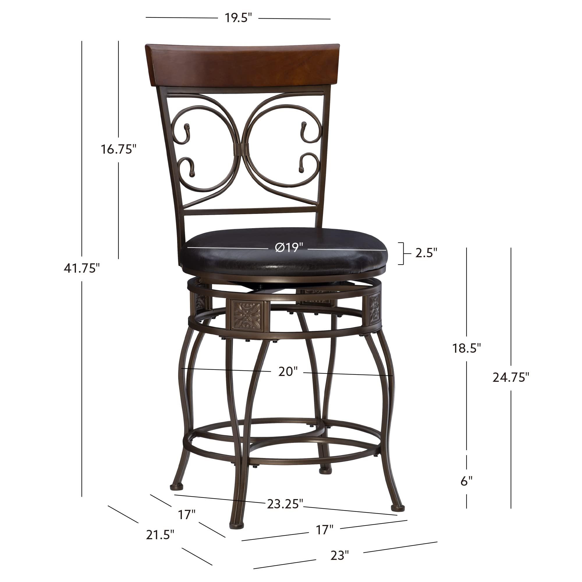 Powell Big and Tall Back Scroll Stool, Counter Height, Dark Bronze/Brown - Image 3