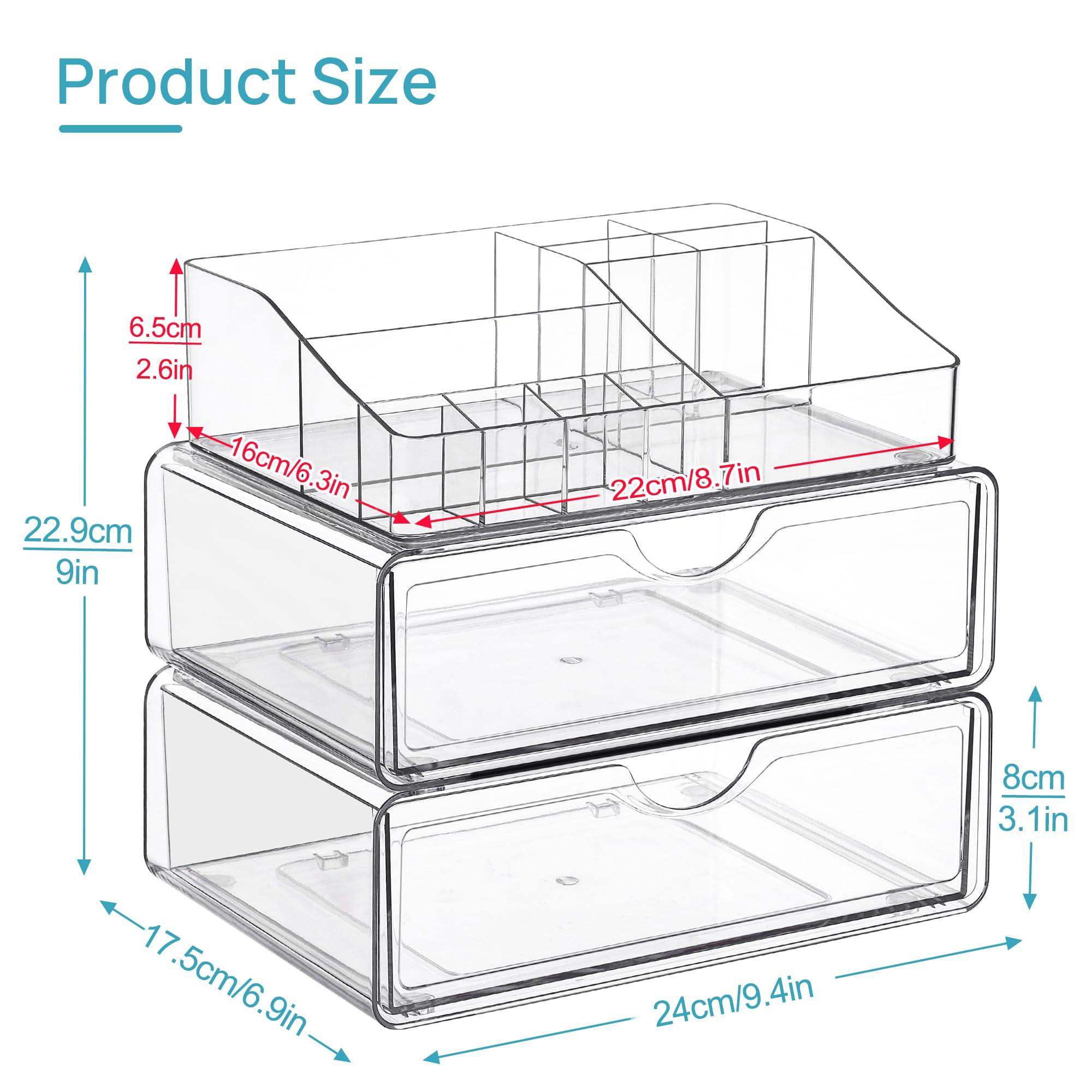 Vtopmart 3 Tier Clear Makeup Organizer with Drawer, Cosmetic Storage for Dresser Countertop and Bathroom Vanity, Beauty Holder for Lipstick Brush Skincare - Image 3