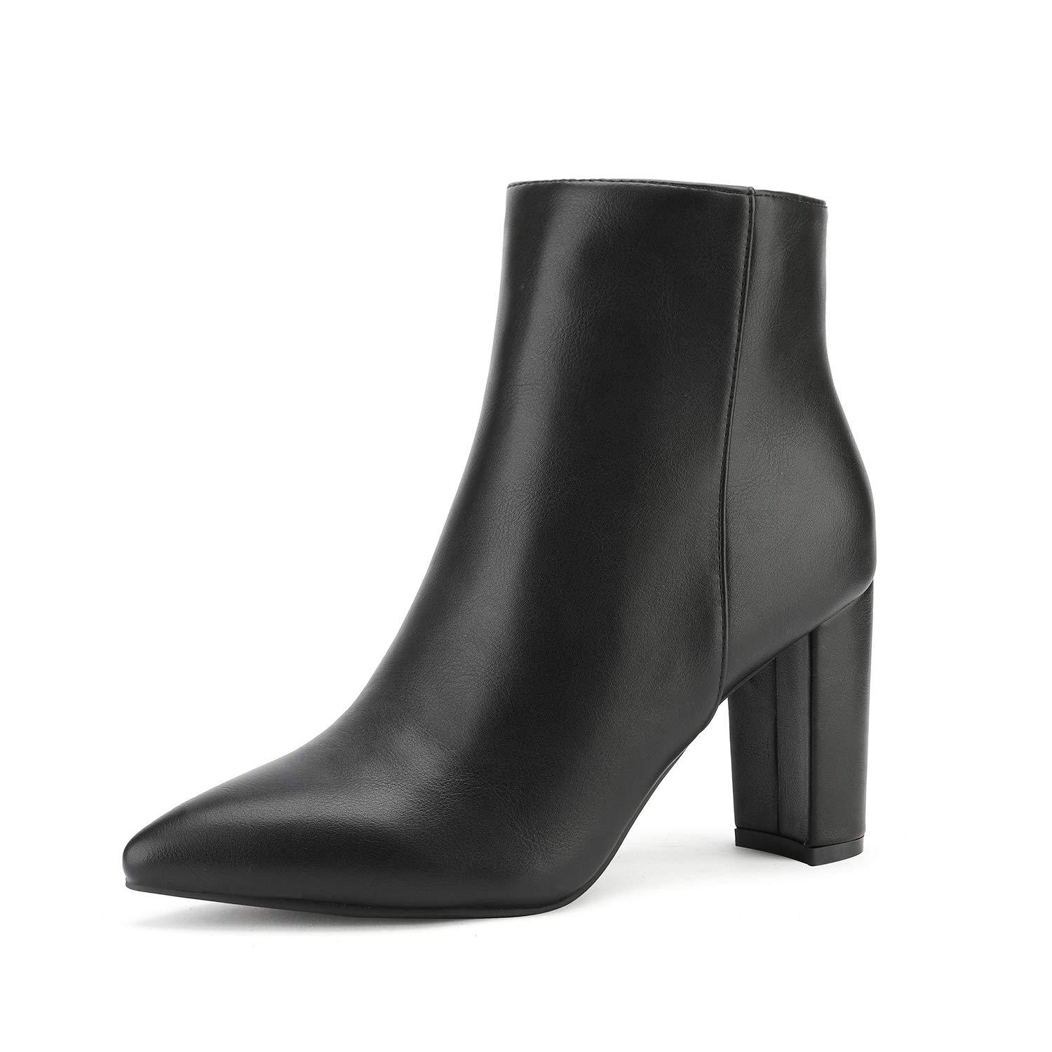 DREAM PAIRS Women's Chunky Heel Ankle Booties Pointed Toe Short Boots