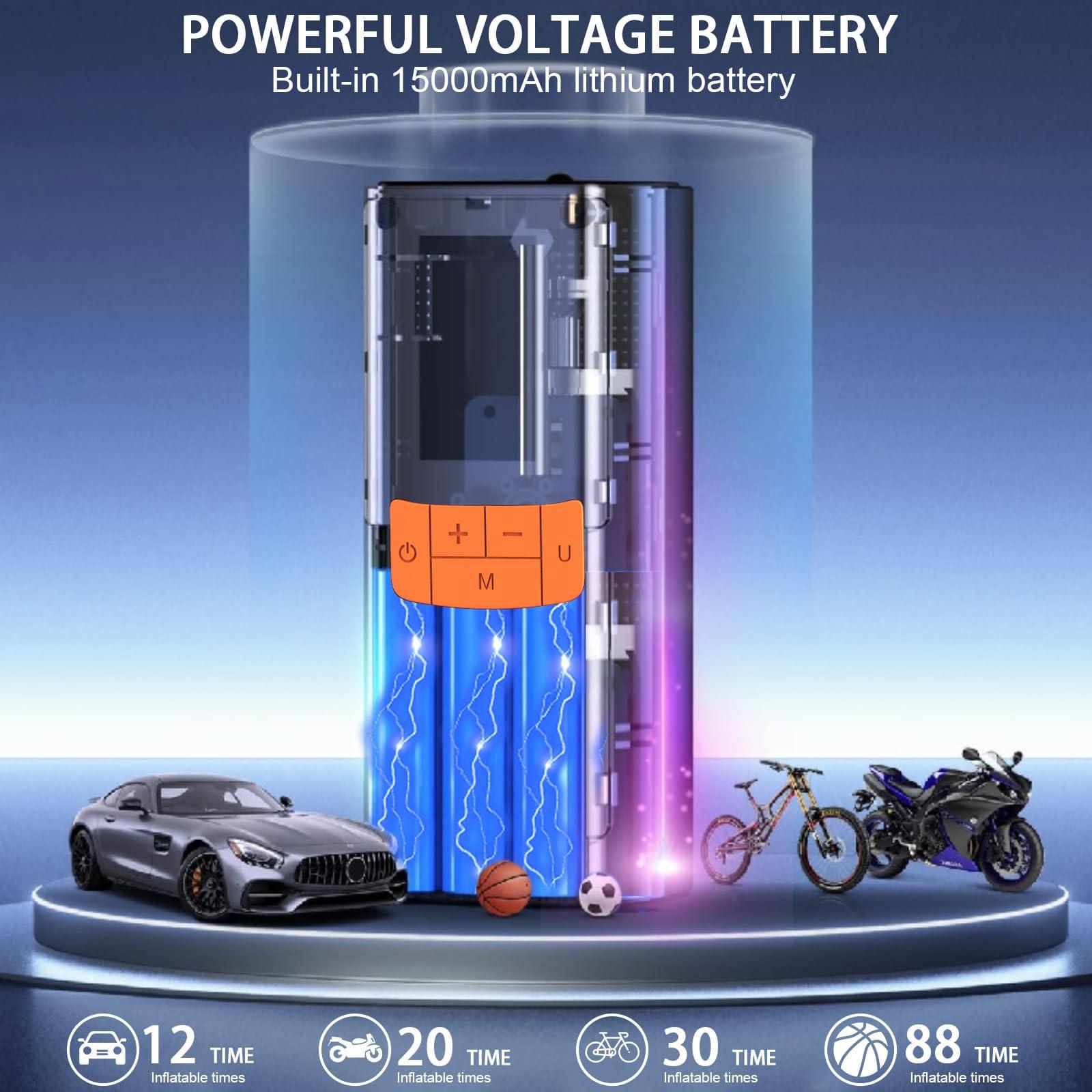 Tire Inflator Portable Air Compressor, 15000mAh and 150PSI Car Tire Pump with Pressure Display for Cars, Motorcycles, Bicycles, Ball Bikes with Tire Pressure Gauge, Dual-Use Type - Image 7