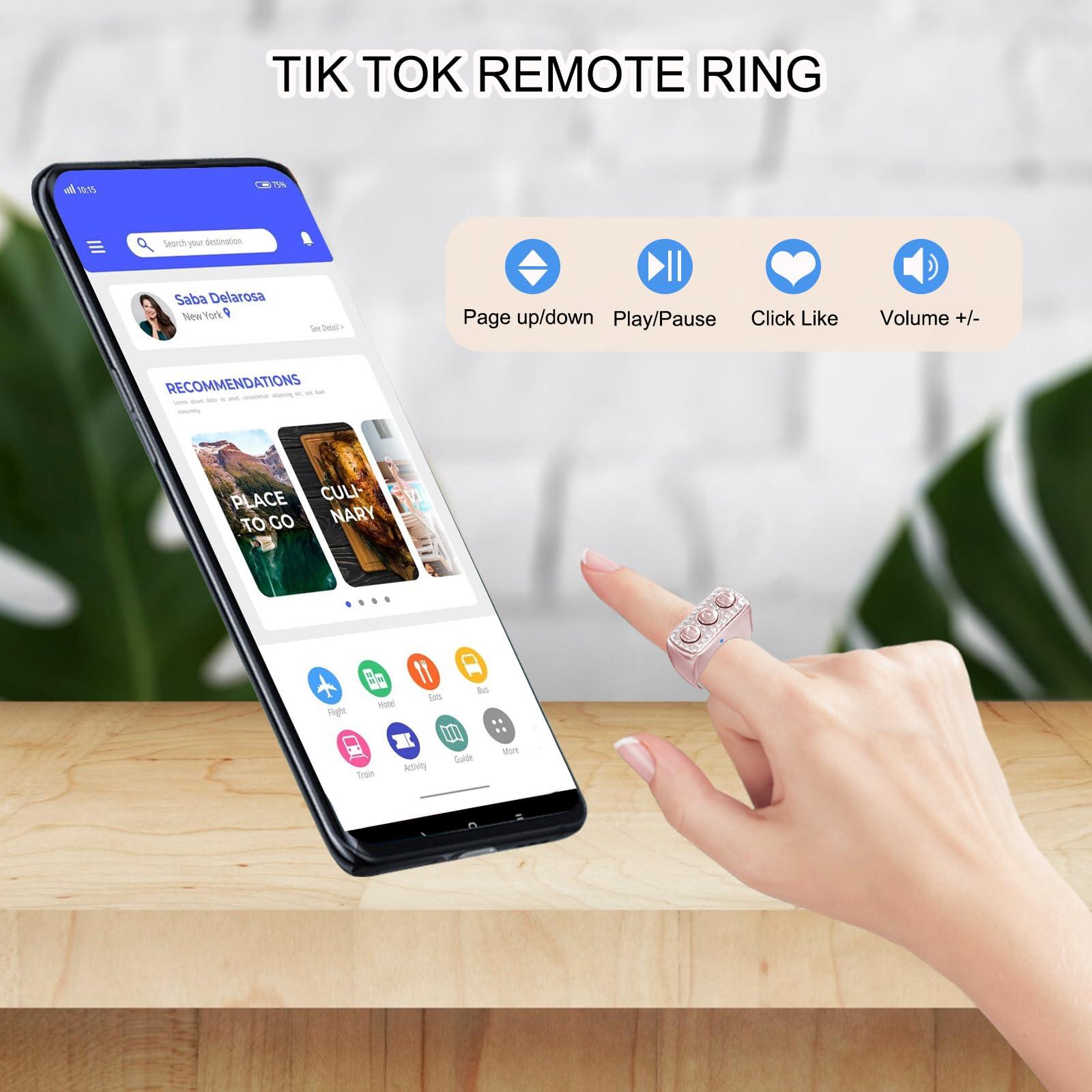 Remote Control Page Turner for TikTok - Bluetooth Scrolling Ring for iPhone iPad Android Ebook Reading, Camera Video Shutter for Smart Phone (Rose Gold) - Image 3
