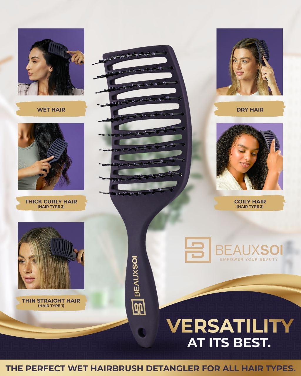 BEAUXSOI Vented Detangling Brush for Wet or Dry, Thick, Coily, and Curly Hair | Curved Vent Brush for Blow Drying - Image 7