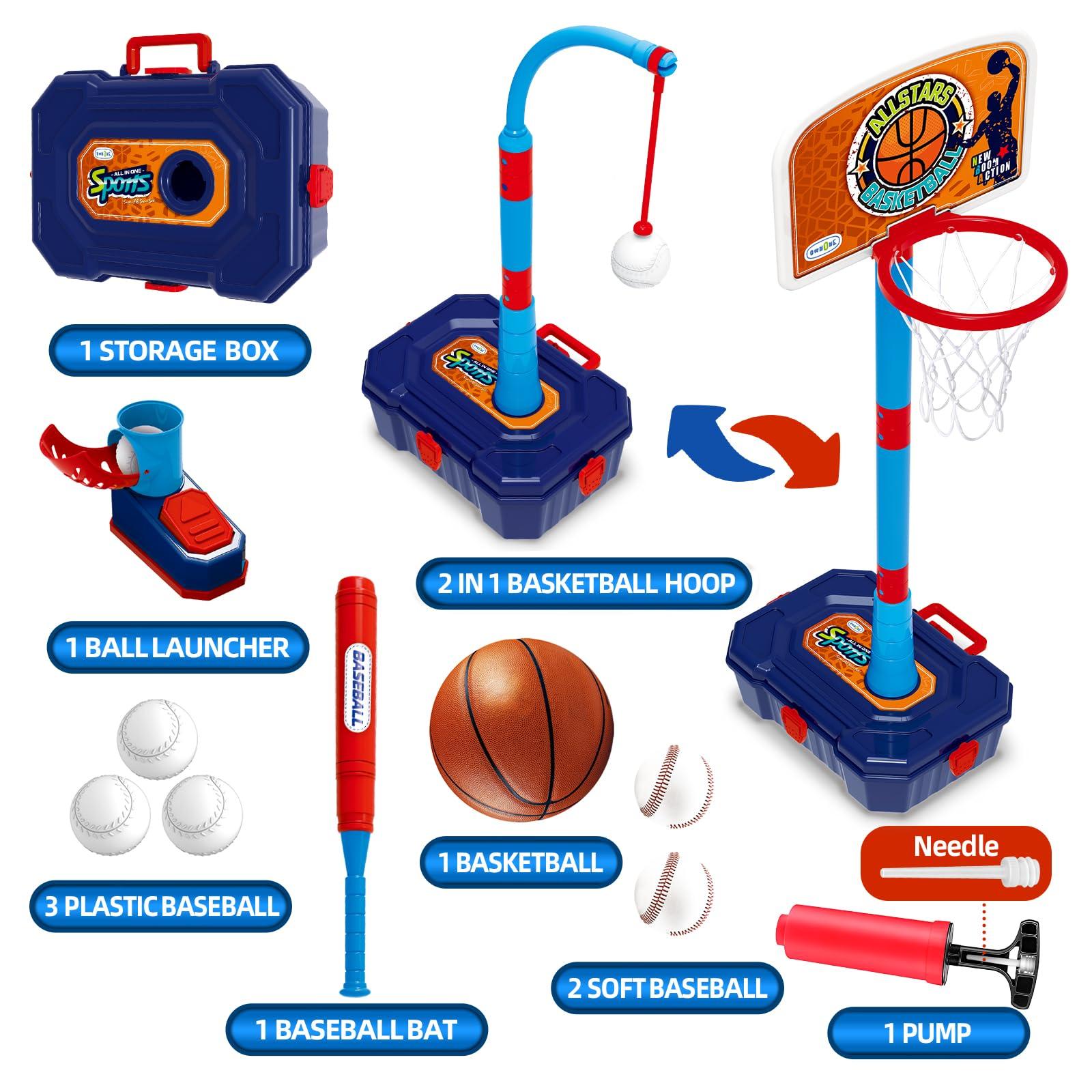 4 in 1 Basketball Hoop for Kids 1-3, 3-5, Toddler Basketball Goal and T Ball Set, Adjustable Basketball Hoop, Indoor Outdoor Sports Toys, Birthday Gifts for Kids Boys 1 2 3 4 5 Years Old - Image 8