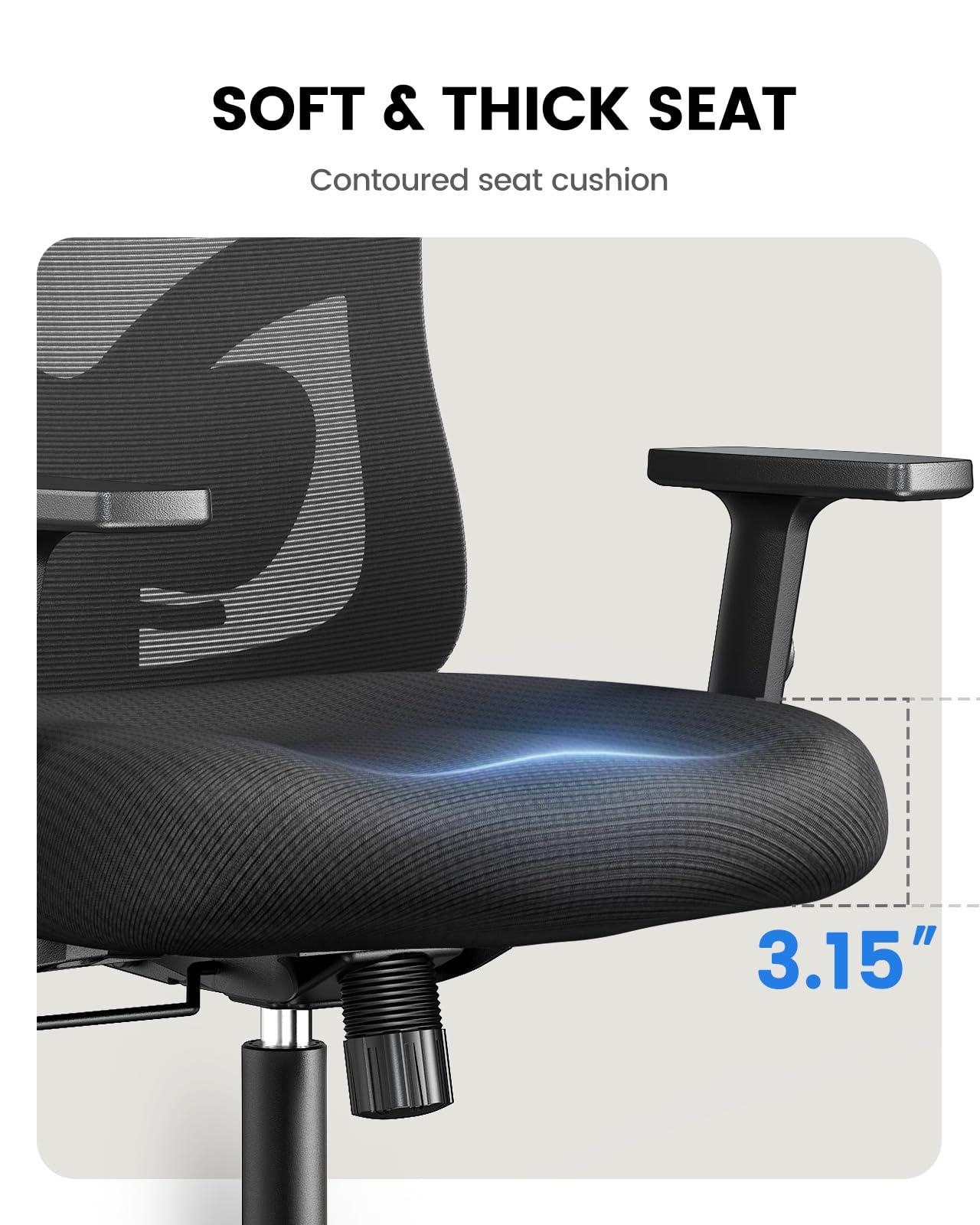 NOBLEWELL Ergonomic Office Chair with Padded Lumbar Support, 2D Headrest, Adjustable Armrests, Upgraded Contoured Seat Cushion, 130° Rocking Tilt, Computer Chair for Home Office, NWOC1-1 - Image 4