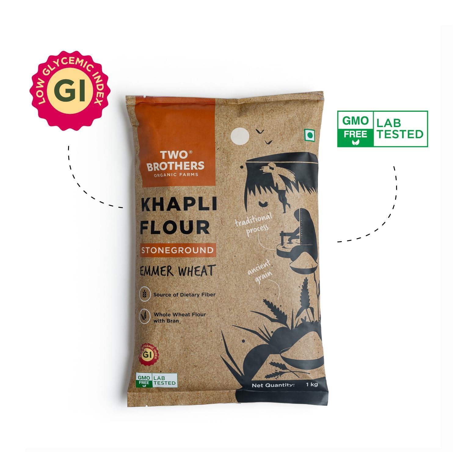 Two Brothers Organic Farms - Khapli Wheat Flour (5kg) | Low-Gluten Wheat Flour | High Dietary Fiber for Easy Digestion | Stoneground Emmer | Khapli Atta | Organic Atta (Pack of 1 kg x 5) - Image 7