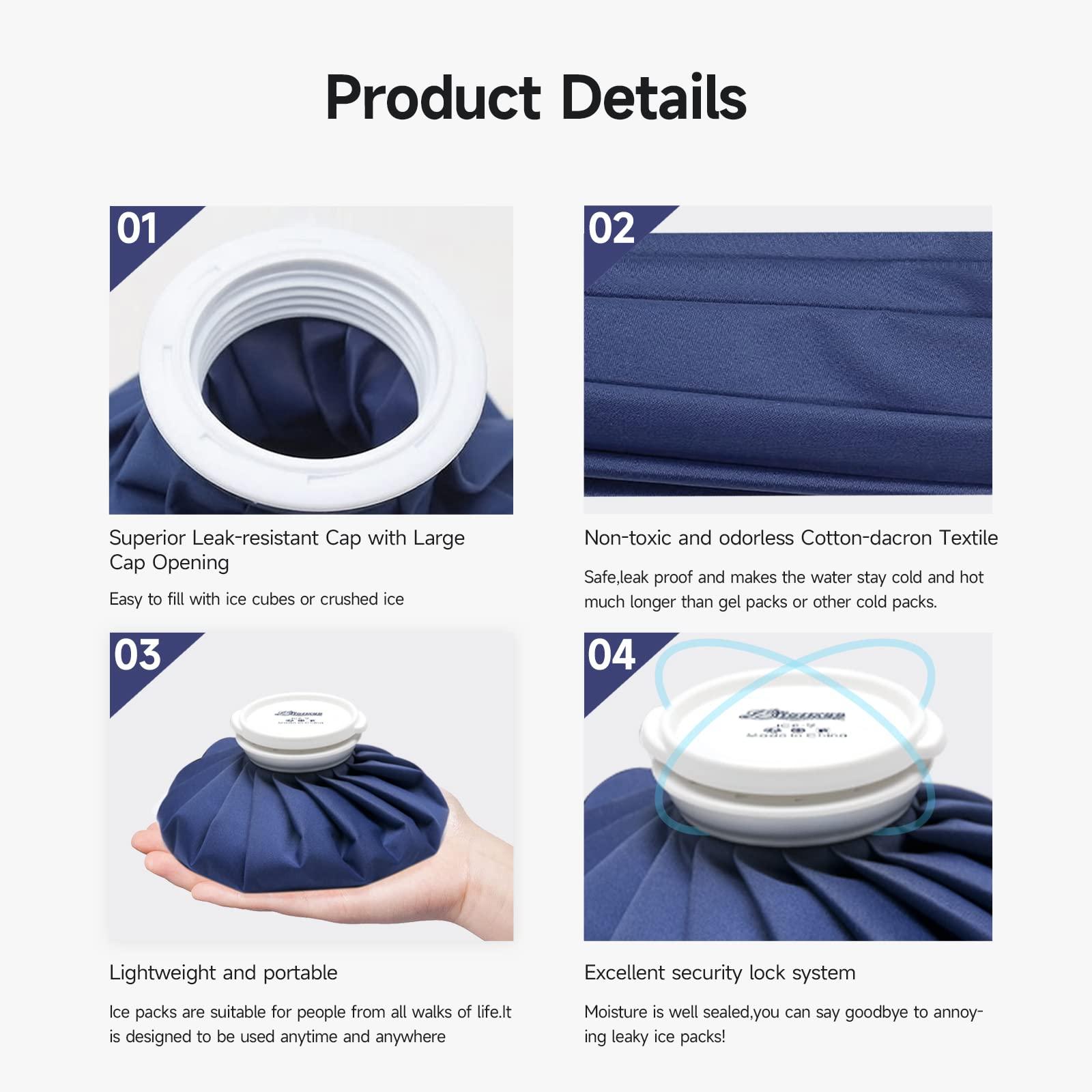 BICAREE Ice Pack for Injuries Reusable, Ice Bags Hot Water Bag for Hot & Cold Therapy and Pain Relief with Cover, No-Leak Elastic Breathable Ice Bag, Size 9" - Image 3