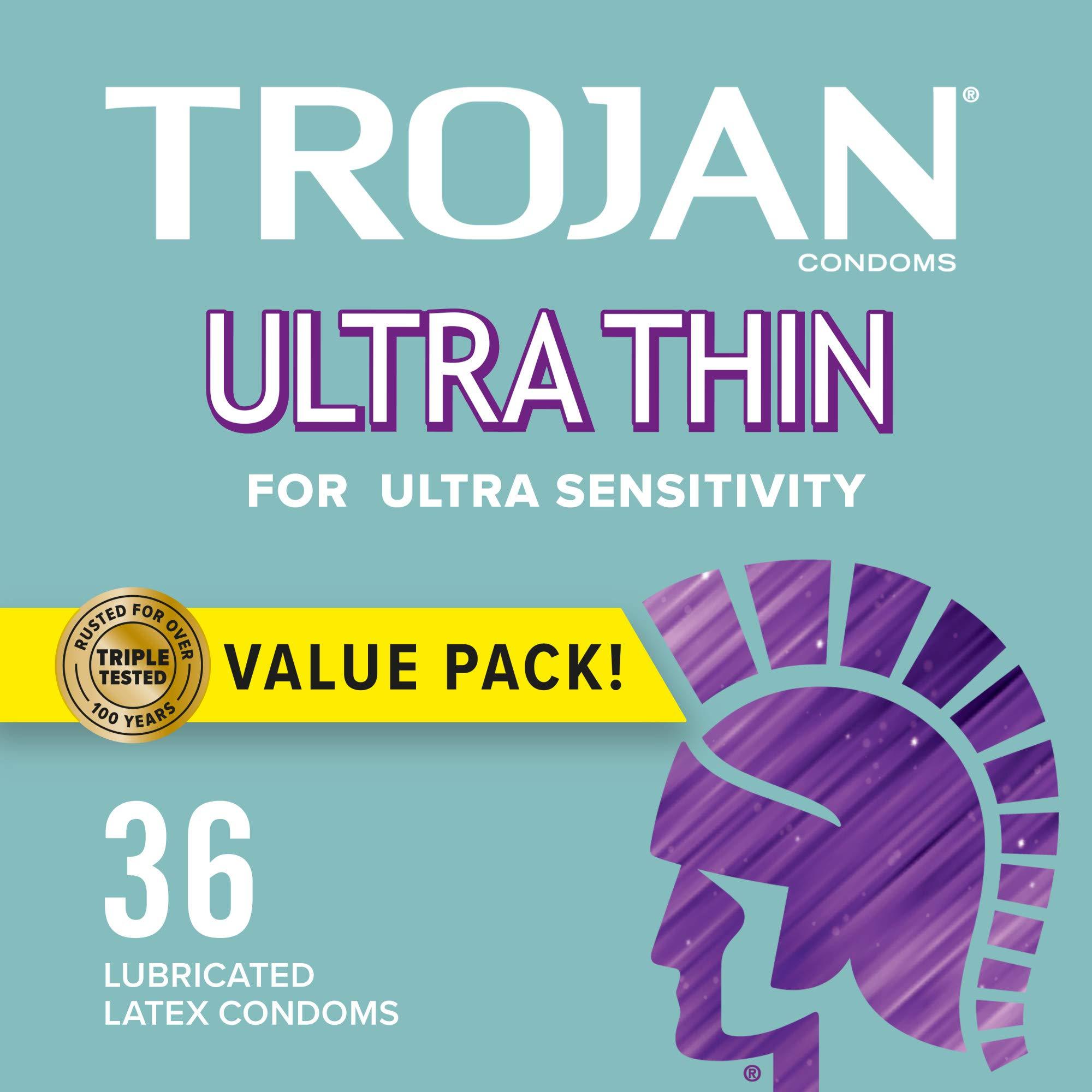 TROJAN Ultra Thin Condoms For Ultra Sensitivity, Lubricated Condoms for Men, America’s Number One Condom, 36 Count Value Pack