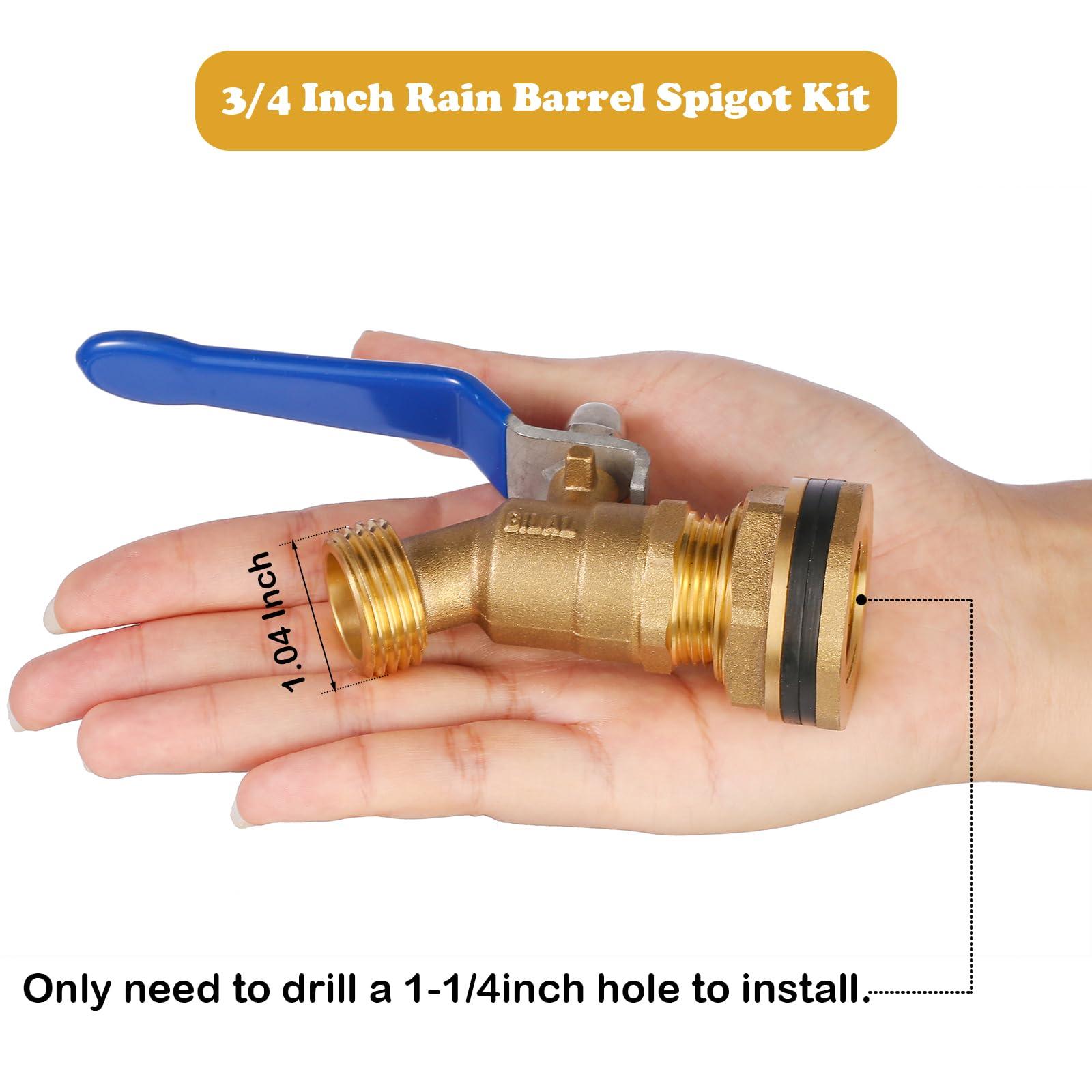 BILAL Brass Rain Barrel Spigot Kit. 55 Gallon Water Tank Faucet, Bulkhead Valve for Outdoor Plastic Bucket rainwater Drum gal Container downspout Collector in Garden, 1 inch O.D. Inlet GHT3/4 Outlet - Image 5