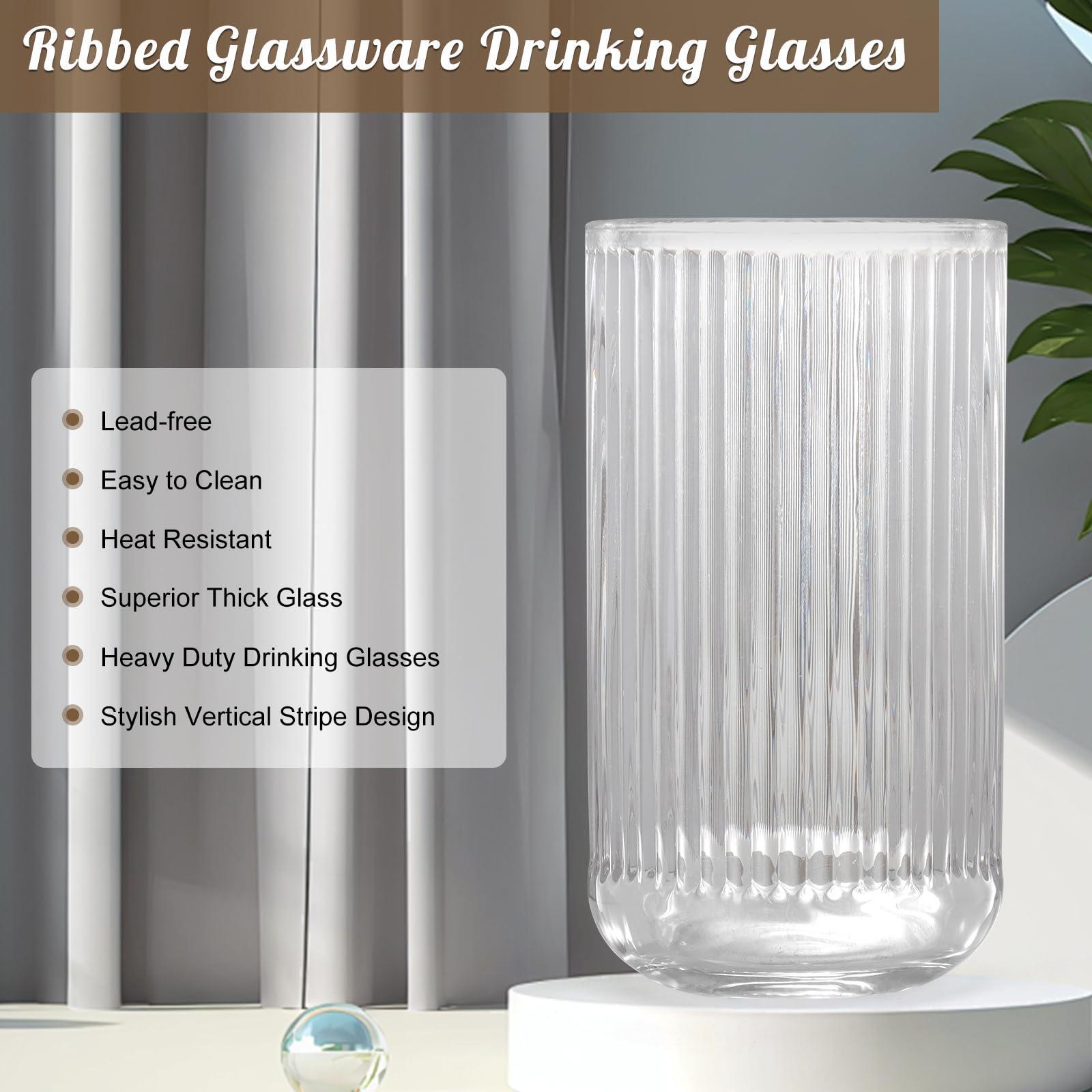 Topsky Vintage Ribbed Drinkware Set of 6, 320ml Origami Style Drinking Glass,11 oz Transparent Glass Cups Wine Glasses for Whisky,Beer,Juice,Cocktail,Heavy Duty - Image 7