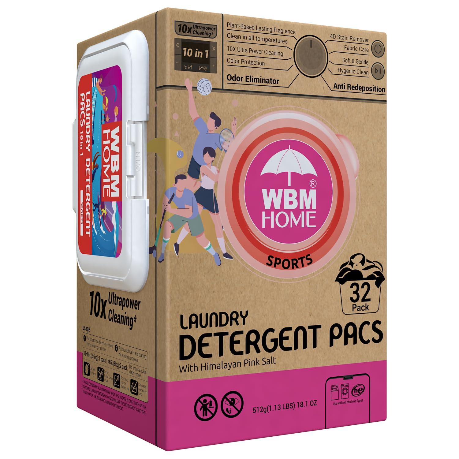 WBM Laundry Detergent Pods, Autumn Scent – 32 Pods in Recycleable Packaging for 10x Ultra Power Cleaning, Odor Defense for Activewear & Sports Shirts
