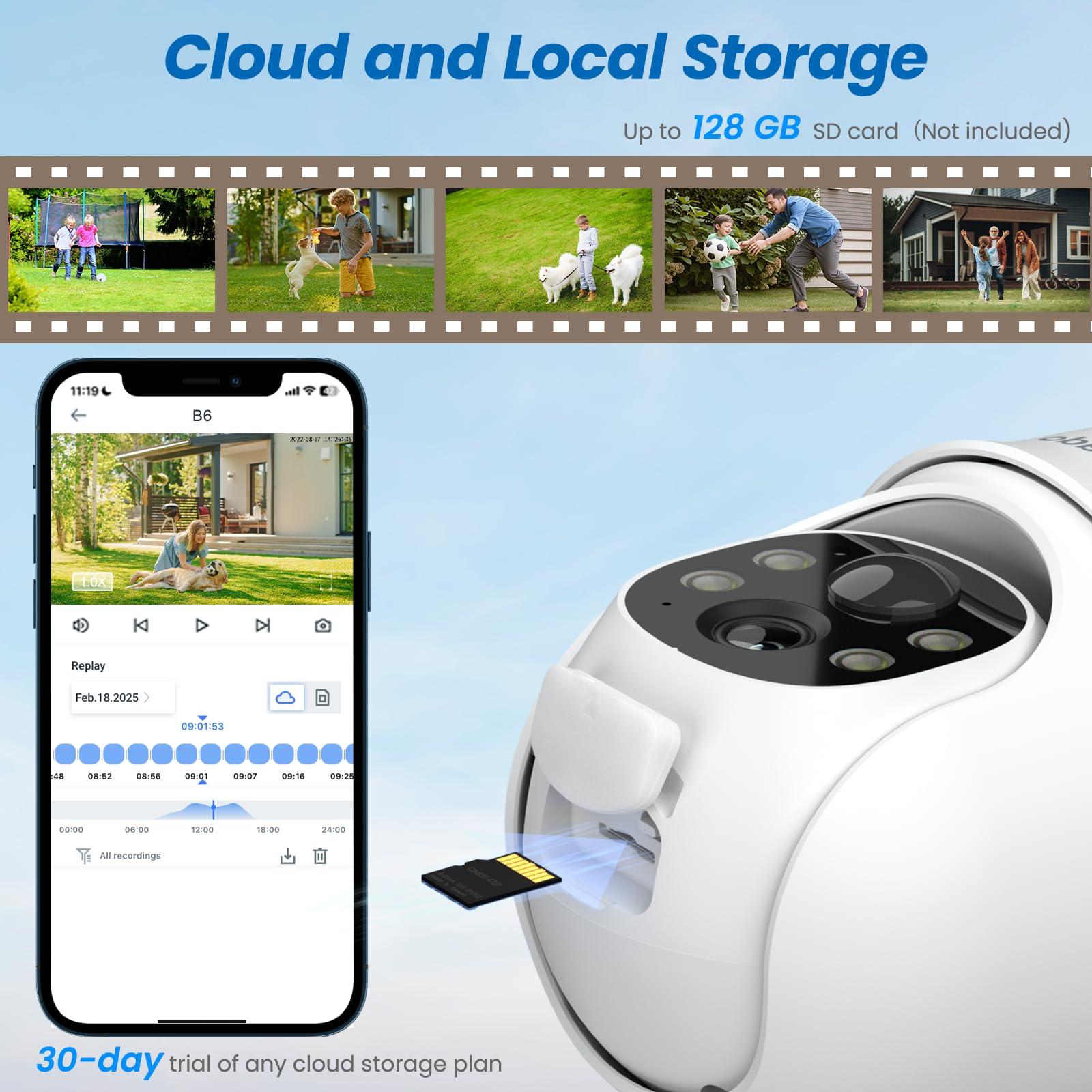 2K Cameras for Home Security-2.4G WiFi Outdoor Camera Wireless Solar/Battery Powered with solar panel, 360° Viewing, AI Human Detection, Color Night Vision, with SD Storage, Works with Alexa(2 Pack) - Image 7