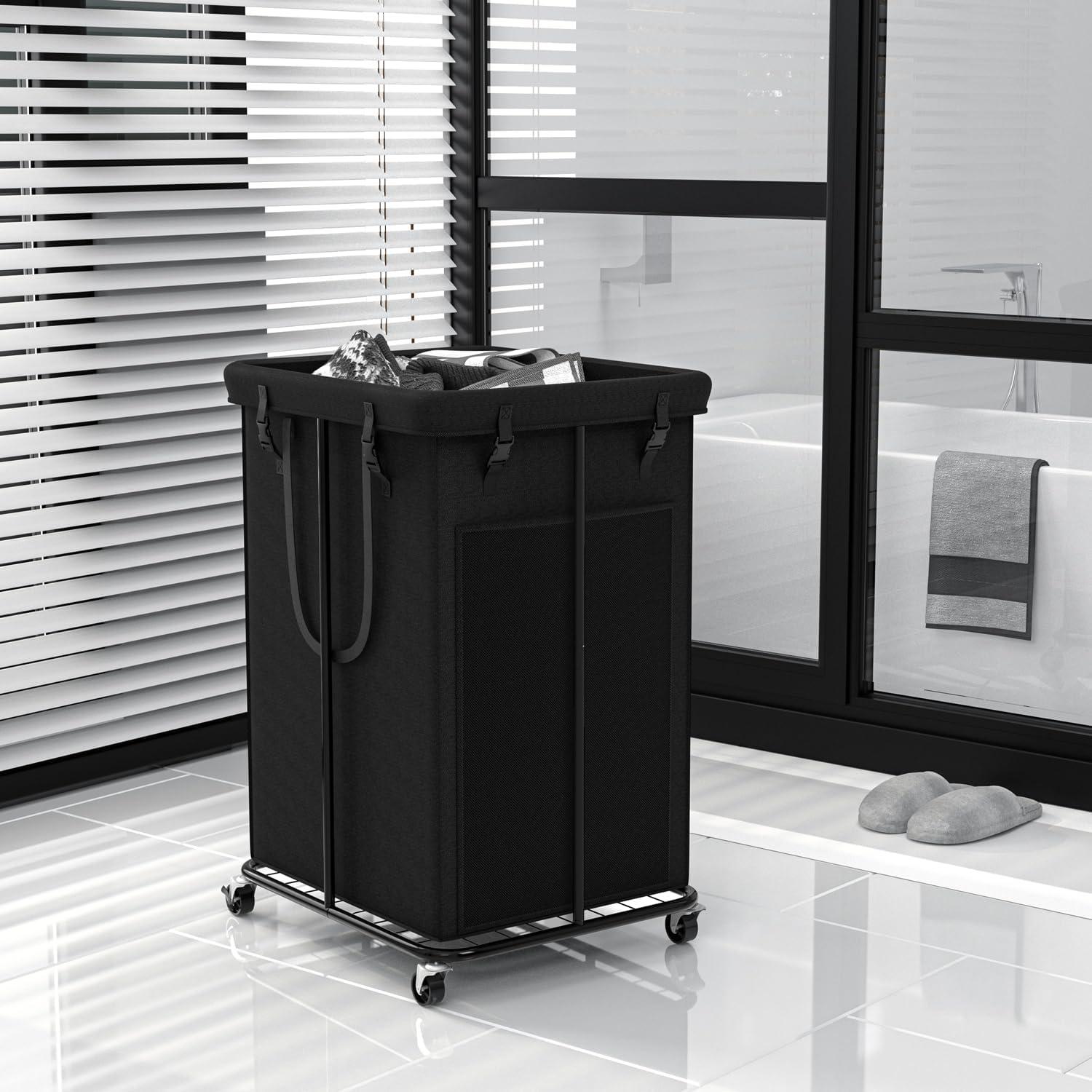 YKDIRECT 150L Laundry Basket Laundry Hamper with Wheels, Metal & Oxford Fabric Laundry Clothes Hamper, Suitable for Bedroom, Bathroom, Dorm Room, Laundry Room (Dark Black, 150L) - Image 4