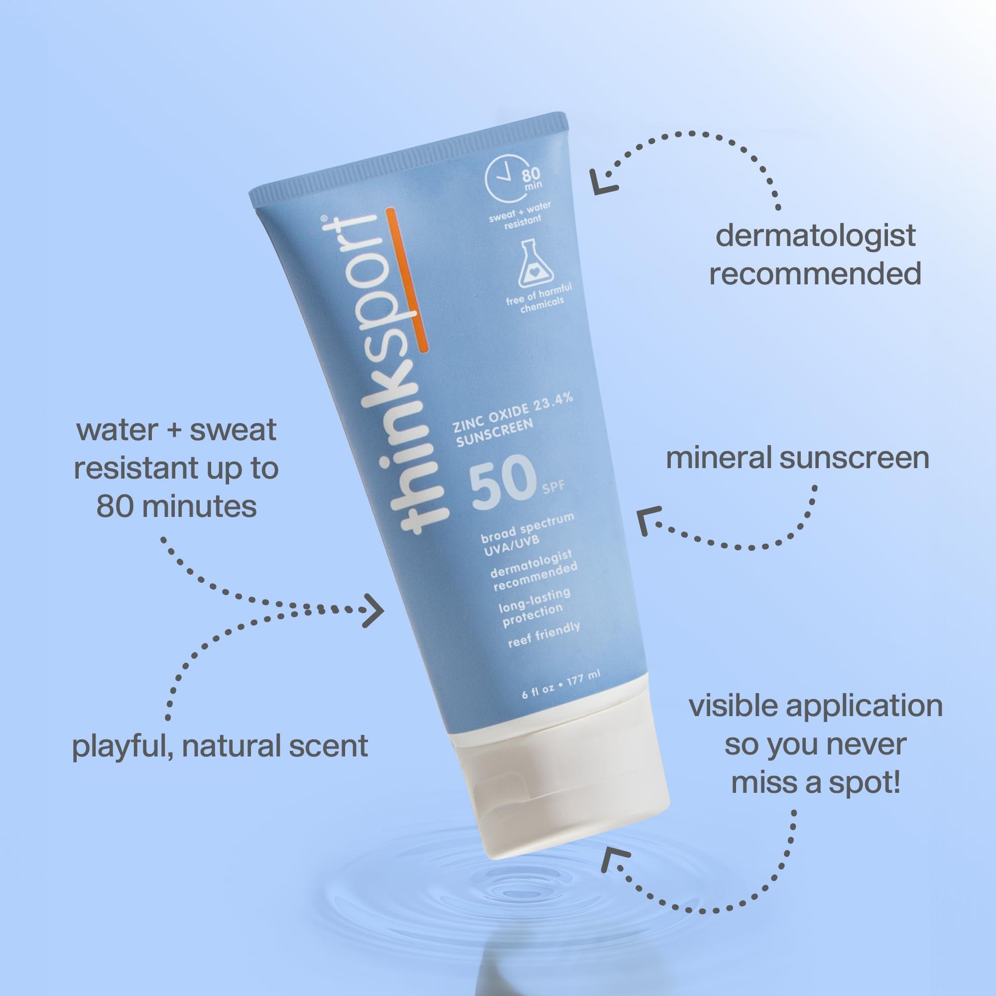 Thinksport SPF 50+ Mineral Sunscreen – Safe, Natural Sunblock for Sports & Active Use - Water Resistant Sun Cream –UVA/UVB Sun Protection – Vegan, Reef Friendly Lotion, 6oz - Image 2