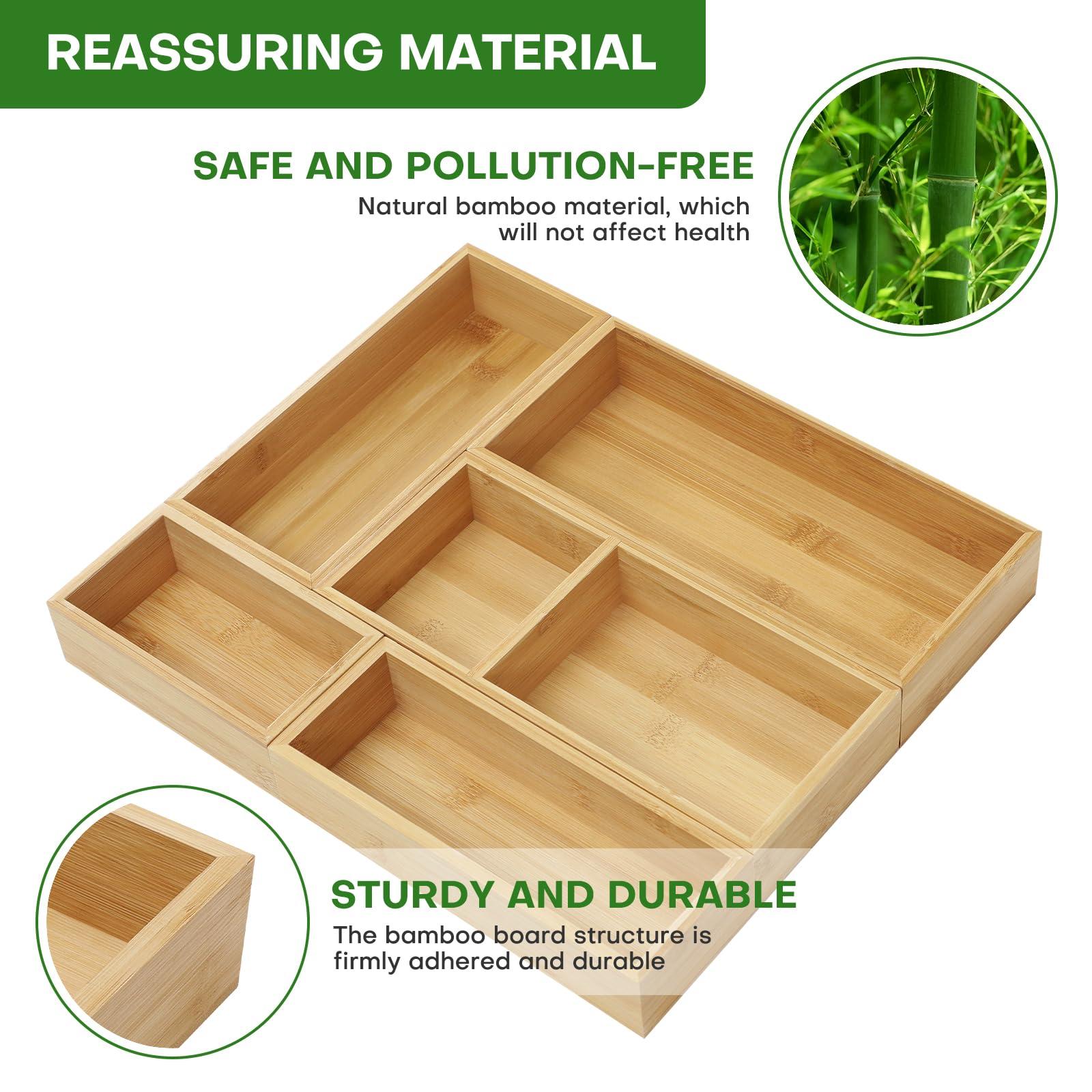 Bamboo Drawer Organizer Set, 5 PCS Multi-Use Individual Wood Storage Organizers, Junk Drawer Divider and Storage Trays Containers for Kitchen, Bathroom, Office Desk, Makeup, Jewelry, Utensils - Image 5