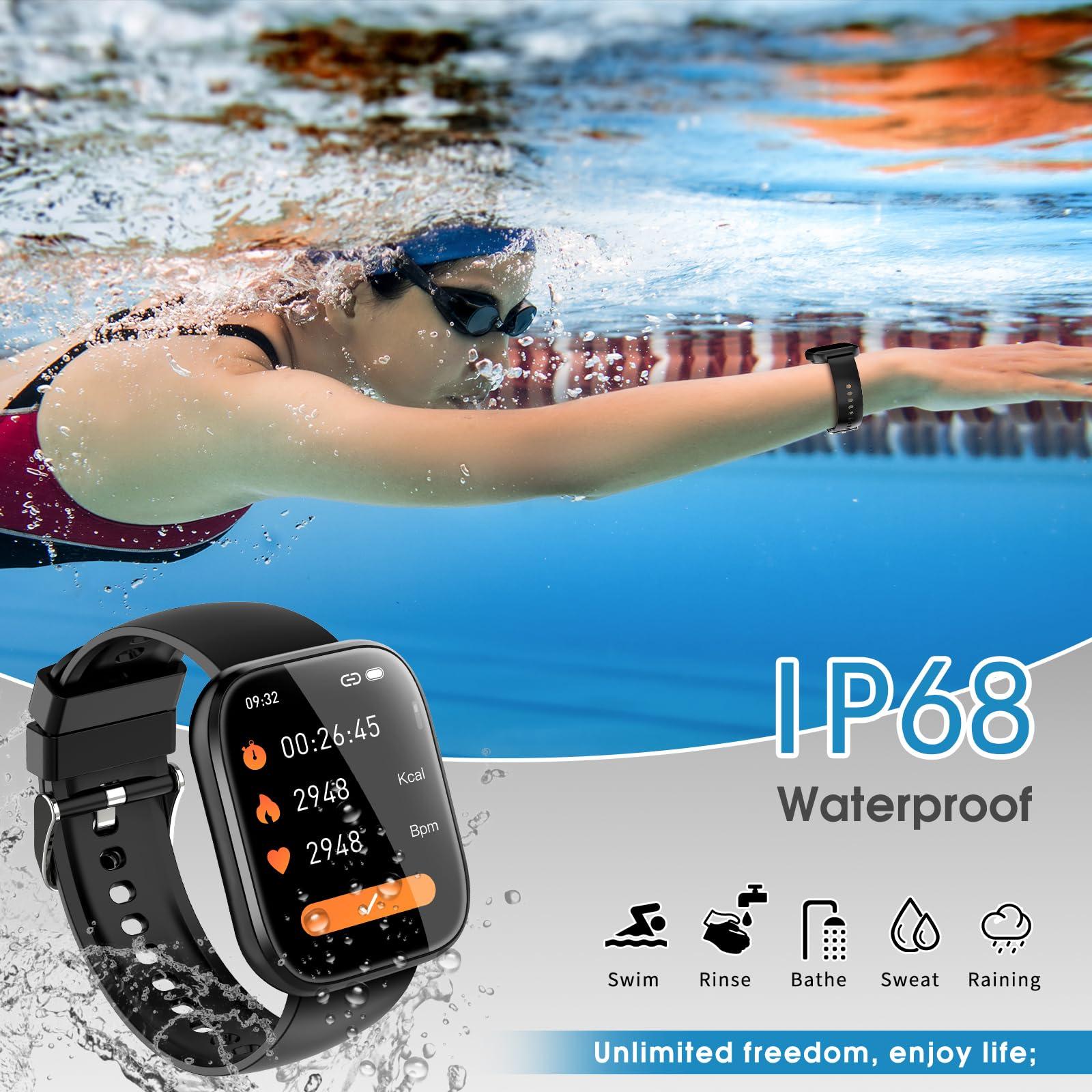 Smart Watch for Men Women Bluetooth Call, 1.85" HD Touch Screen Fitness Watch with Sleep Heart Rate Monitor, 112+ Sports Modes, IP68 Waterproof Activity Trackers for Android iOS, Black - Image 4