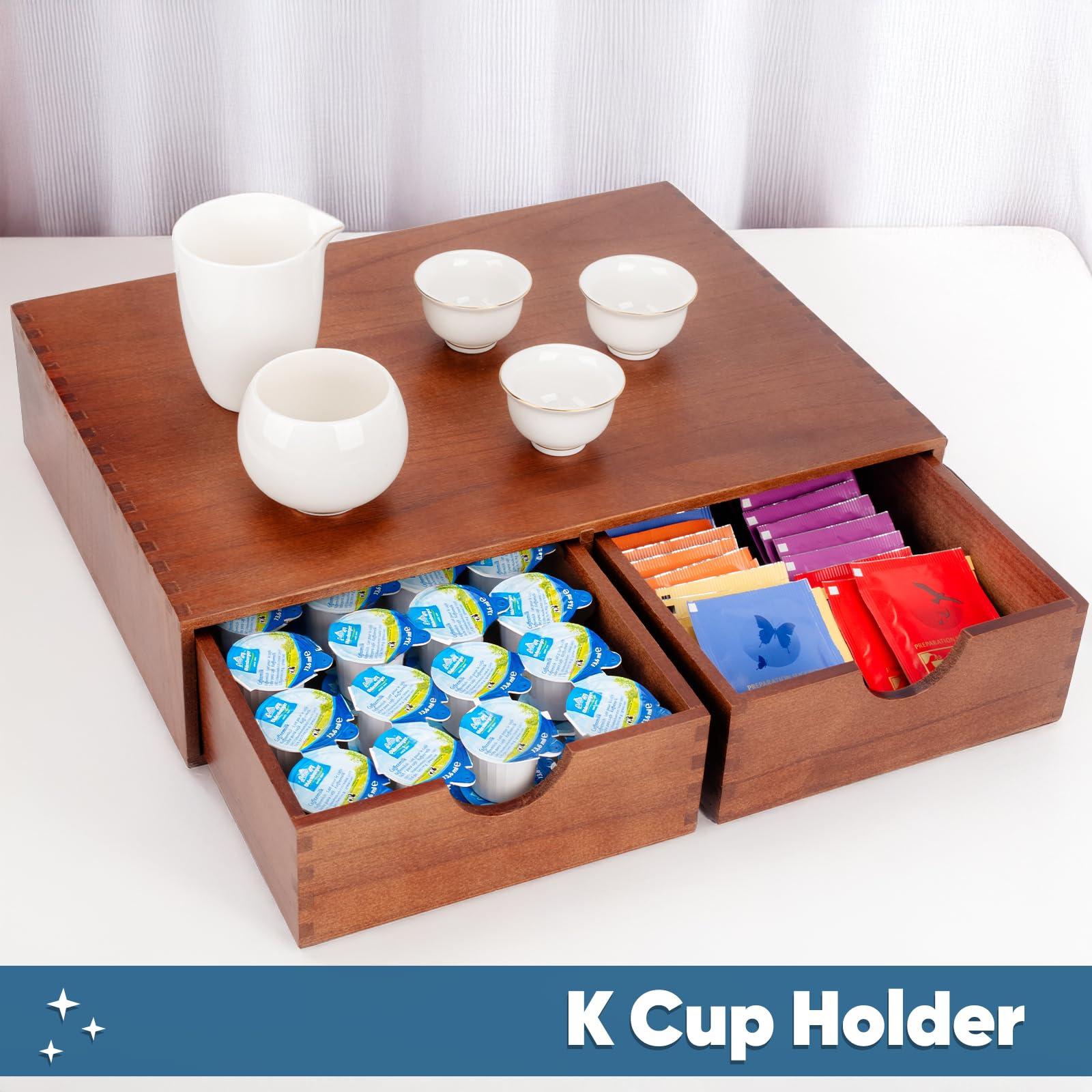 Wooden Coffee Pod Organizer, Coffee Bar Organizer Tea Bag Storage, Coffe Cup Drawer Maker Machine Stand for Kitchen, Kffee Bar Utensil Storage Home Decor Office Supplies - Image 5