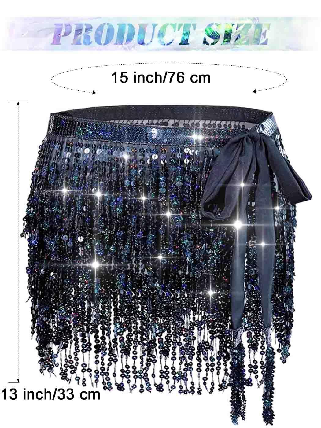 TWINKLEDE Sparkly Sequin Tassel Skirt Rave Fringe Skirts Belly Dance Hip Scarf Belts for Women - Image 5