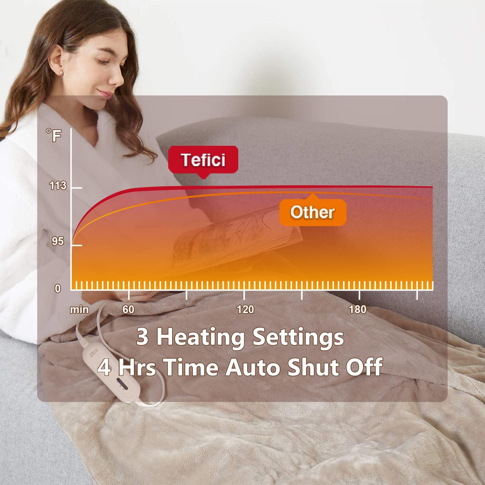 Tefici Electric Heated Blanket Throw, Super Cozy Soft 2-Layer Flannel 50" x 60" Heated Throw with 3 Heating Levels & 4 Hours Auto Off, Machine Washable, ETL&FCC Certified, Home Office Use,Camel - Image 5