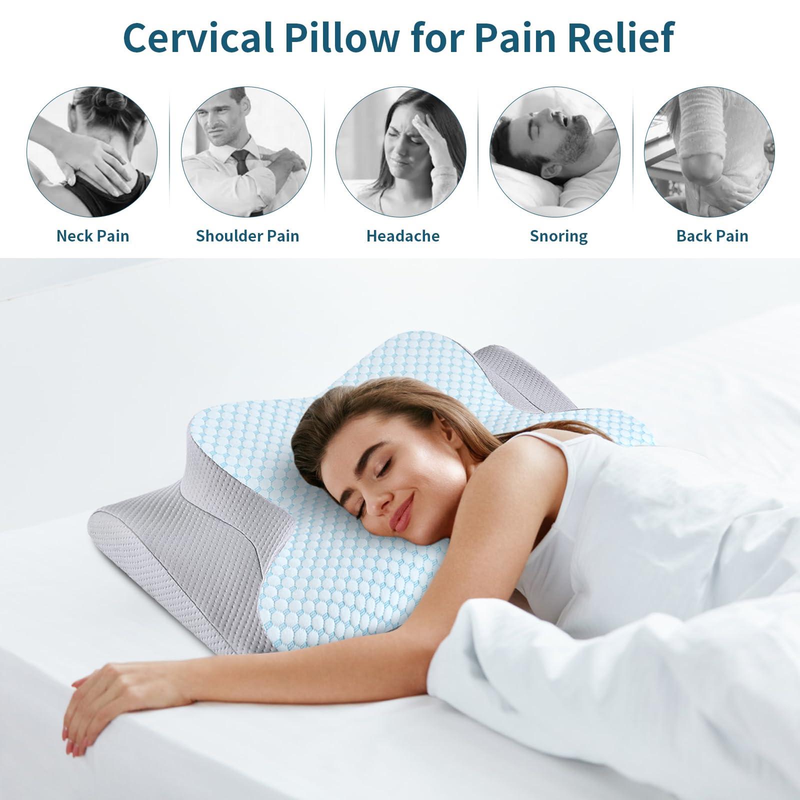 Neck Pillow Cervical Memory Foam Pillows for Pain Relief Sleeping, Contour Pillow for Shoulder Pain, Ergonomic Orthopedic Bed Pillow for Side, Back & Stomach Sleepers with Breathable Pillowcase - Image 4