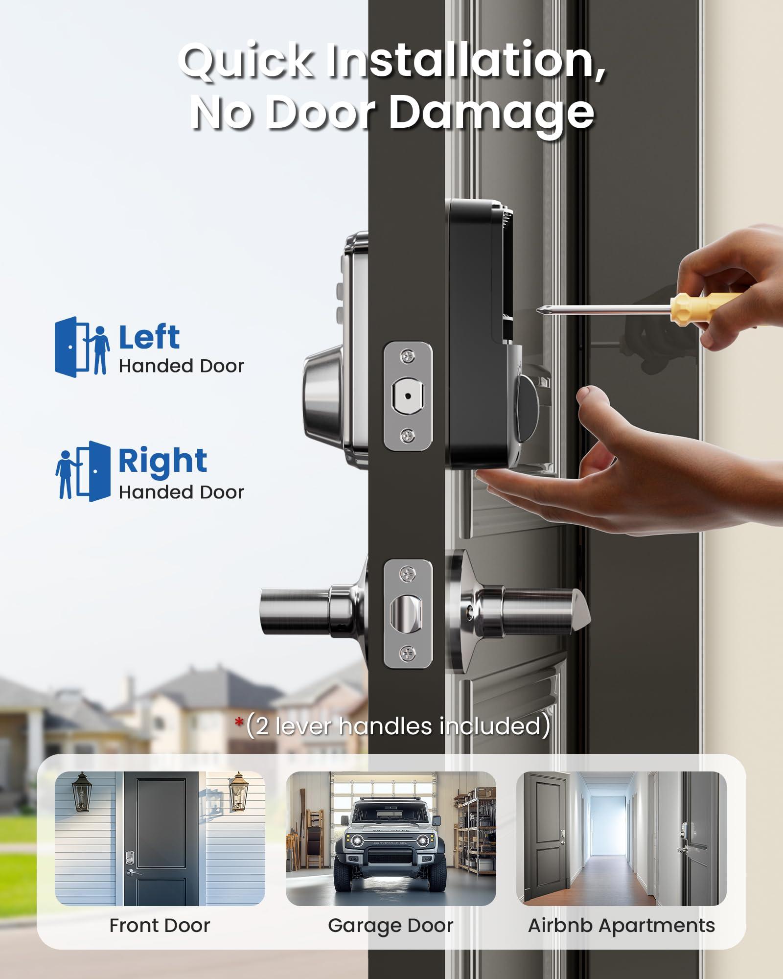 Veise Keyless Entry Door Lock with 2 Lever Handles - Electronic Keypad Deadbolt, Easy Installation Digital Smart Front Door Lock Set, Satin Nickel - Image 7