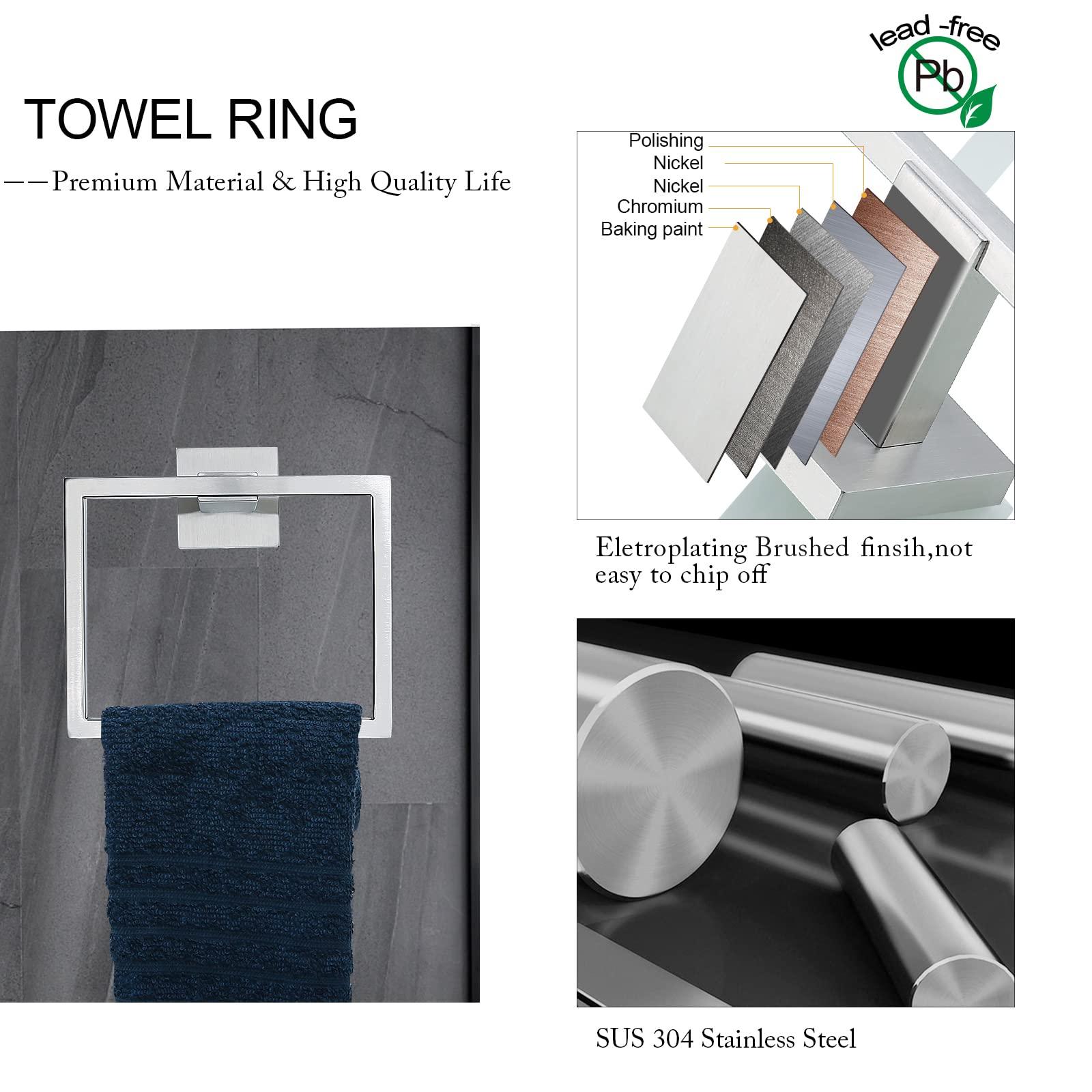 Brushed Nickel Bathroom Towel Bar Set Bathroom Accessories Hardware Set Including Towel Bar Towel Ring Coat Hook and Toilet Paper Holder with Shelf. Wall Mounted Stainless Steel - Image 4