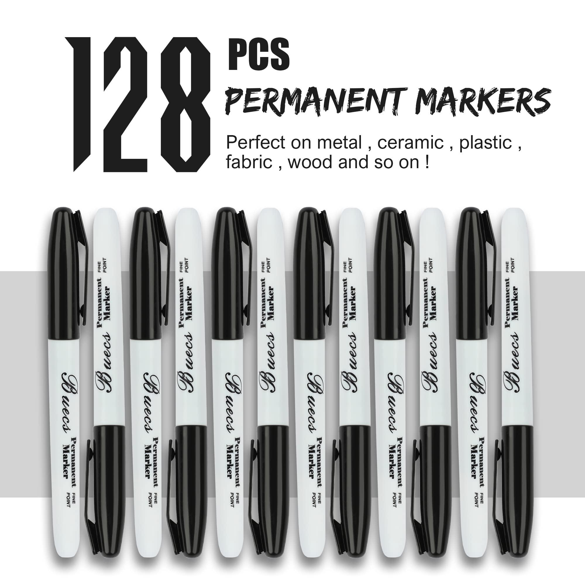 Buecs Permanent Markers, 128 Count Black Permanent Markers, Fine Point, Waterproof & Smear Proof Markers, Quick Drying, Office Supplies for School, Office, Home - Image 3