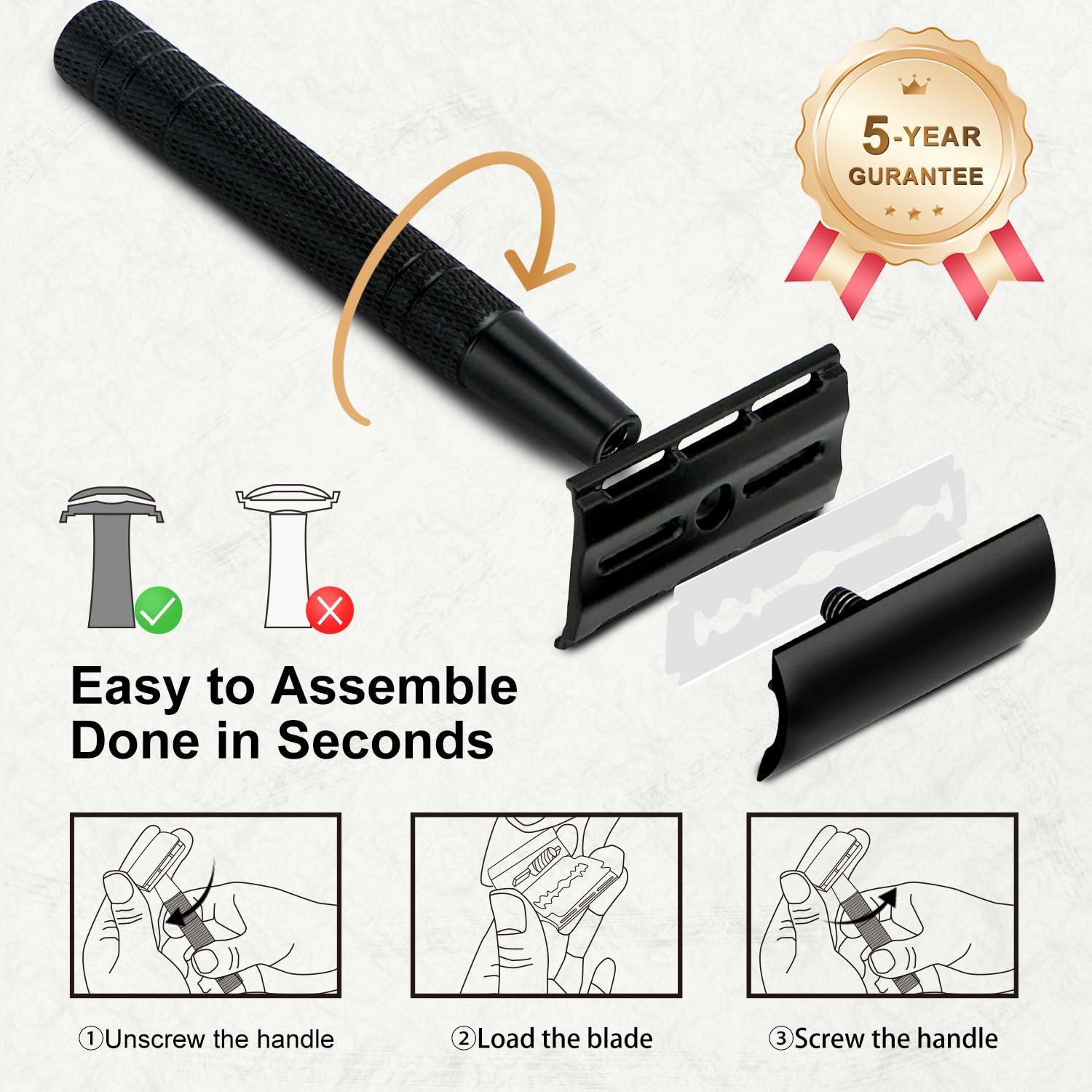 Matte Black Safety Razor, Single Blade Razors for Men, with 10 Stainless Steel Double Edge Blades, Reusable Metal 1 Blade Razor, Eco-Friendly, Smooth and Close Shave, Sustainable, Plastic Free - Image 5