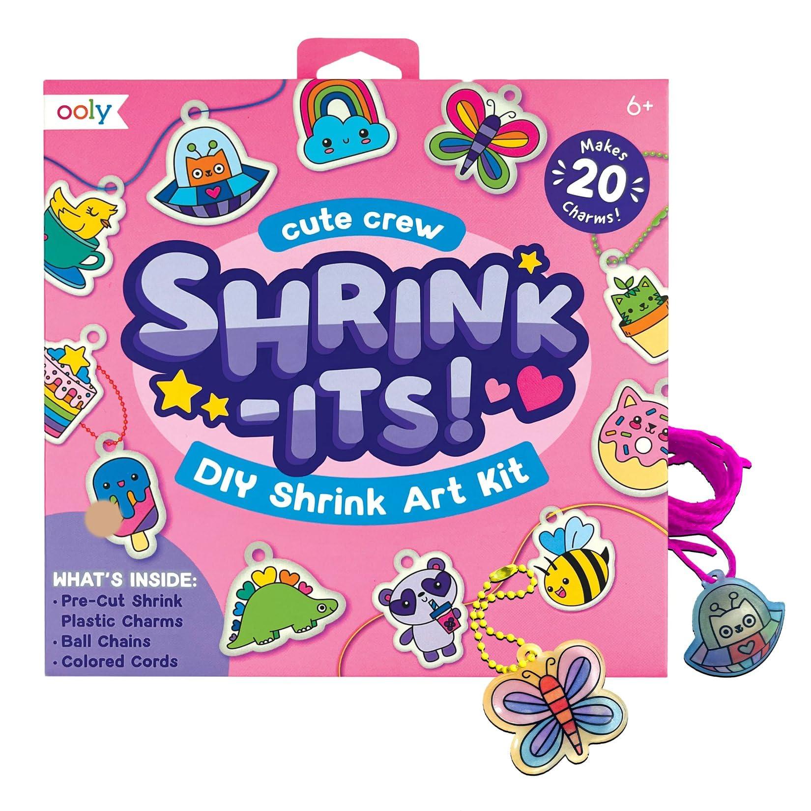 Ooly Shrink-Its 28 PC DIY Shrinking Art Kit That Creates Charms and Tags, Includes 20 Plastic Pre Cut Charms and More, No Mess Art for Kids, DIY Summer Crafts, Ideal Party Favor - Cute Crew