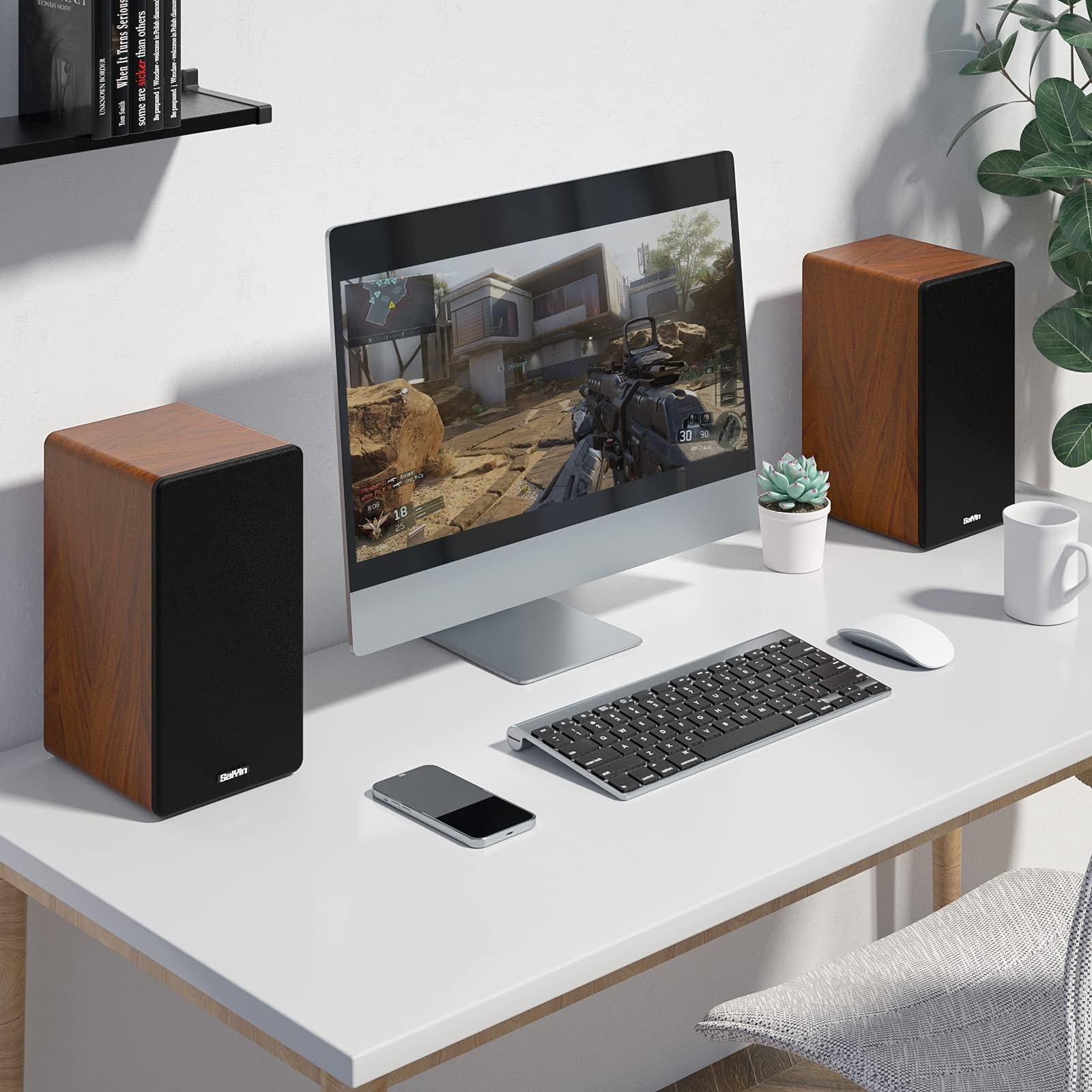 Saiyin Bluetooth Bookshelf Speakers, 40W X 2 Powered TV Speakers with 4 Inch Woofer, Turntable Speakers with Optical/AUX Input/Subwoofer Line Out for PC and TVs - Image 6