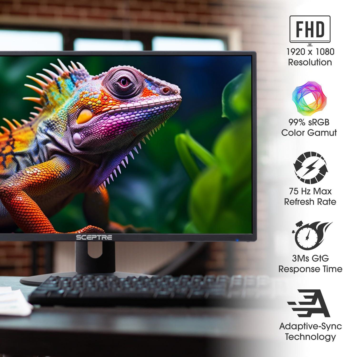 Sceptre 24-inch Professional Thin 1080p LED Monitor 99% sRGB 2x HDMI VGA Build-in Speakers, Machine Black (E248W-19203R Series) - Image 3