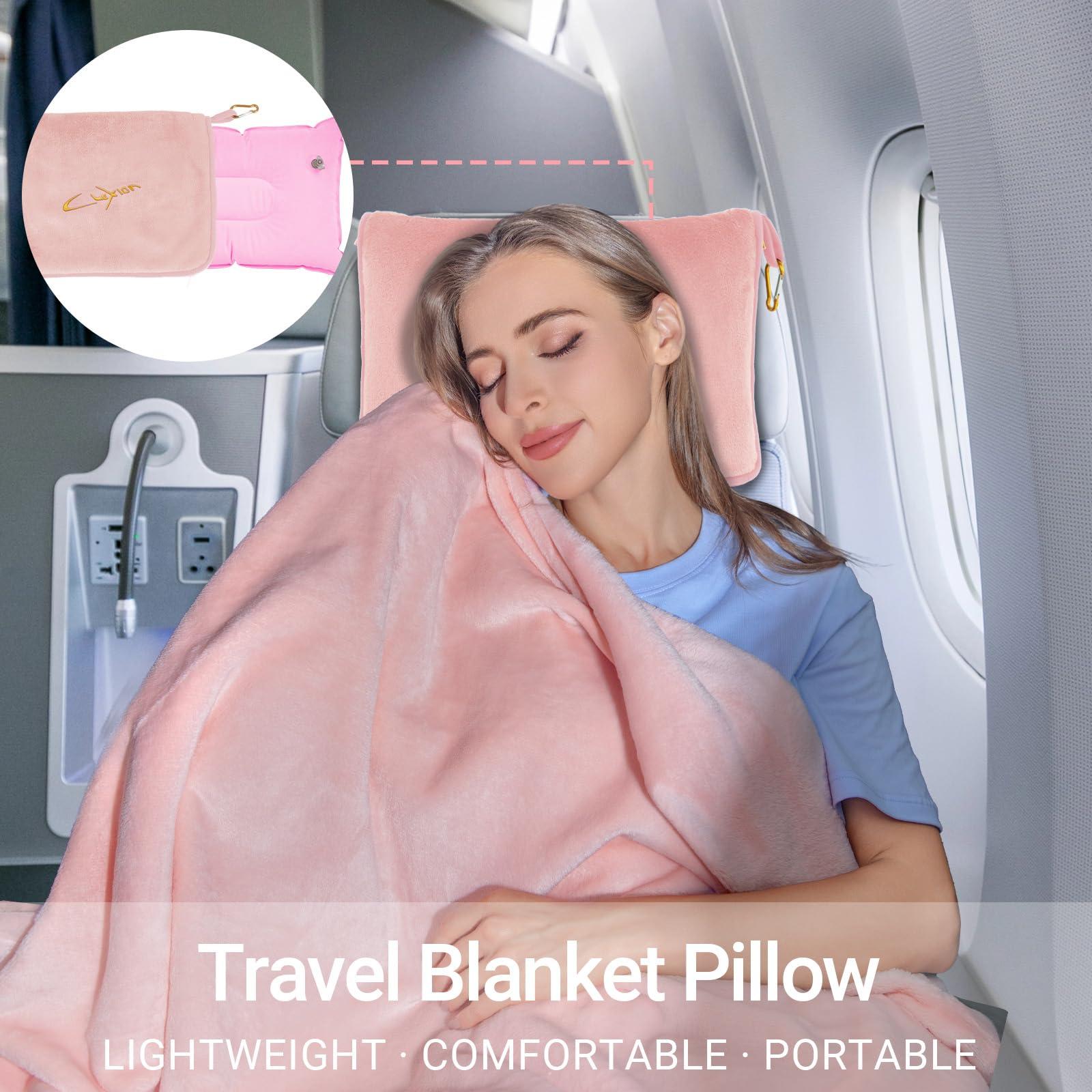CLEXION 3 in 1 Travel Pillow and Blanket Set, Premium Soft 300 GSM Thick Airplane Blanket Compact with Bag for Long Trips Essentials, Hand Luggage Sleeve and Backpack Clip (Pink) - Image 7