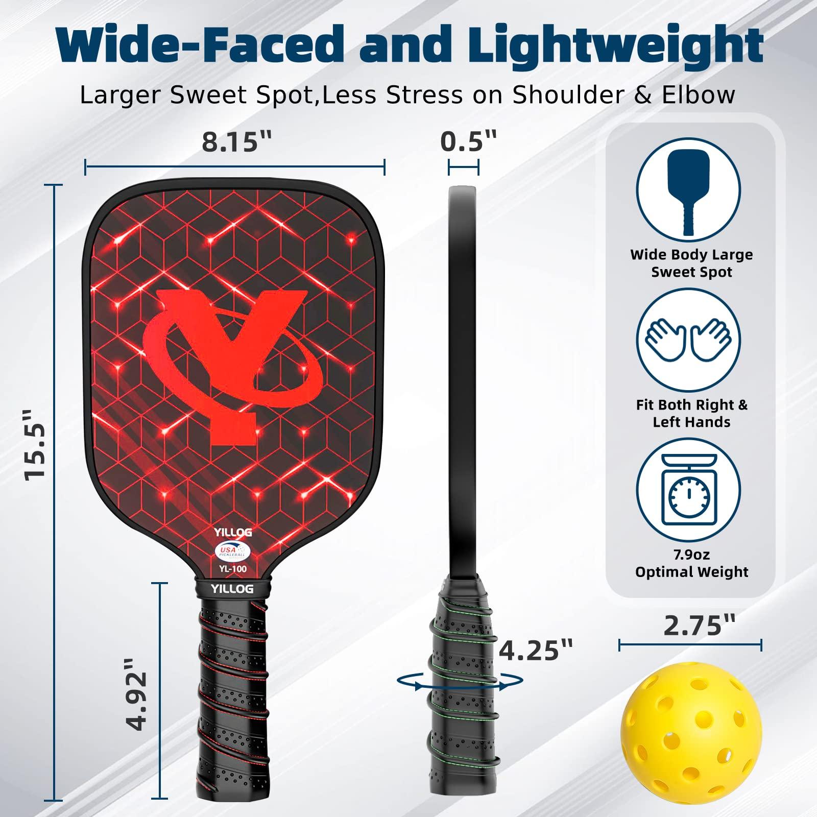 YILLOG Pickleball Paddles,USAPA Approved Pickleball Paddle Set 4,Fiberglass Surface Pickleball Set,4 Pickleball Balls,4 Cooling Towels,Bag,Pickle Ball Paddle Men Women Red/Blue/Green/Yellow - Image 5