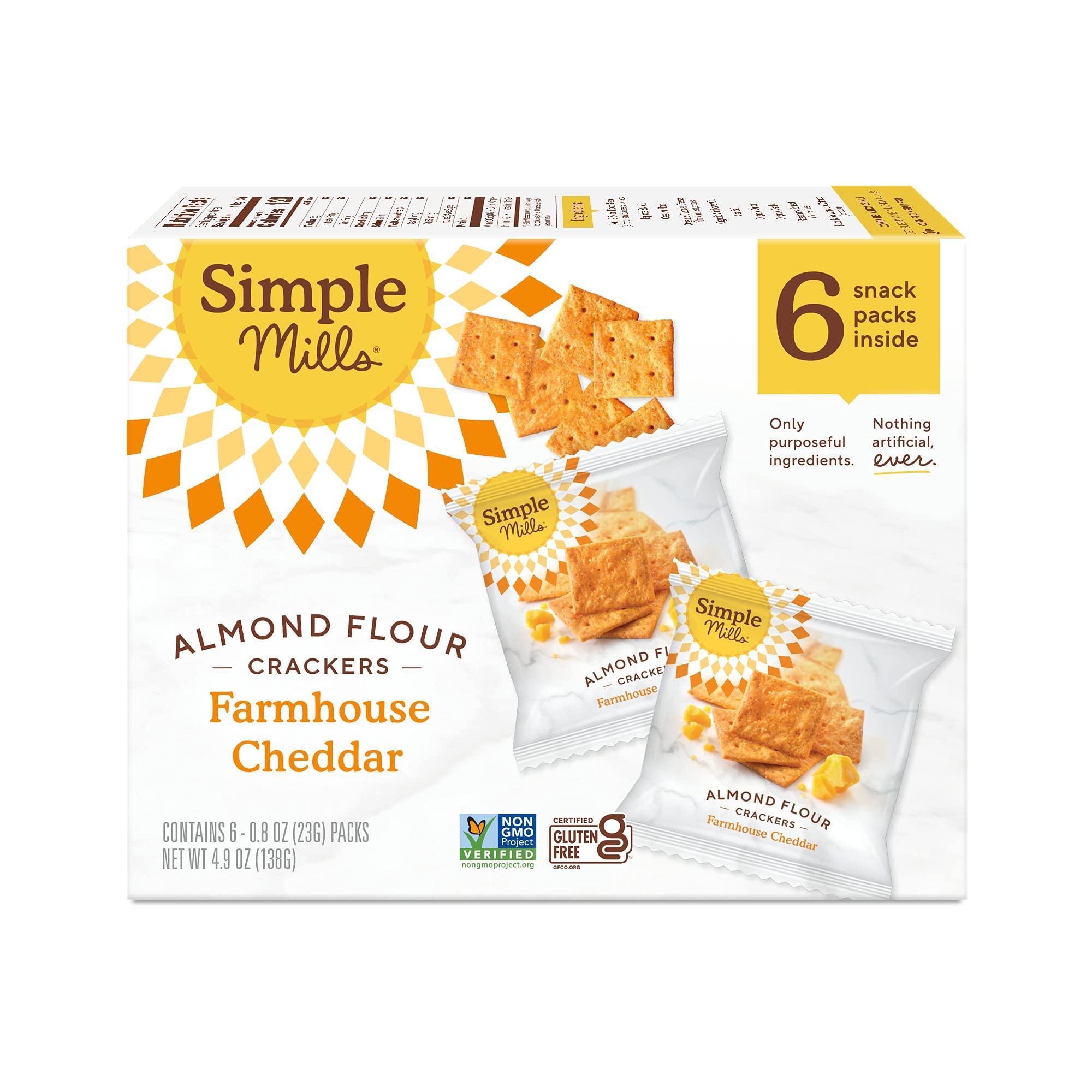 Simple Mills Almond Flour Crackers, Farmhouse Cheddar Snack Packs - Gluten Free, Healthy Snacks, 4.9 Ounce (Pack of 1)