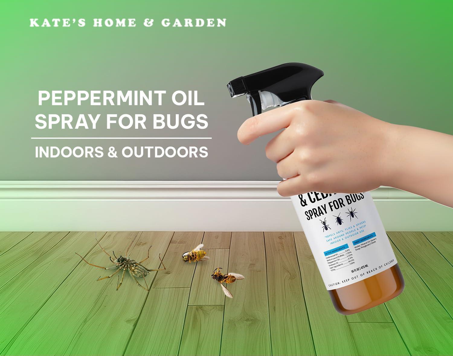 Kate's Home & Garden Peppermint Oil Spray for Bugs, Insects, Spiders. Indoor Repellent Pest Control with Cedarwood Oil (16oz, Natural, Non Toxic) - Image 3