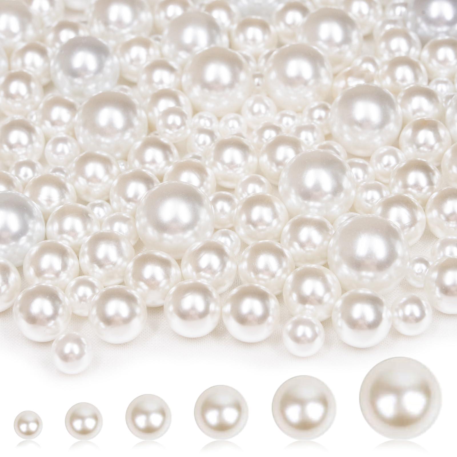 2000PCS Pearls for Crafting, Ivory No Hole Beads for Centerpieces Vases, Assorted Sizes Bulk Fake Pearls Beads for Vase Filler, Candles Centerpiece, DIY Crafts, Jewelry Making (4/6/8/10/14/20mm)