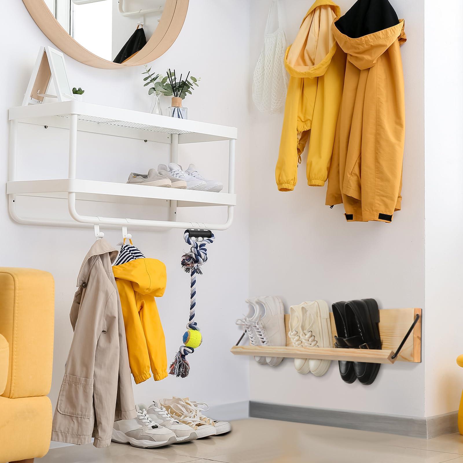 Mifoci 2 Pcs Wall Mounted Shoe Rack Organizer Wooden Modern Compact Wall Space Saving Shoe Holder Storage for Sneaker Footwear Slipper Boots Entryway Narrow Spaces Hallway(39.37'' Long) - Image 2