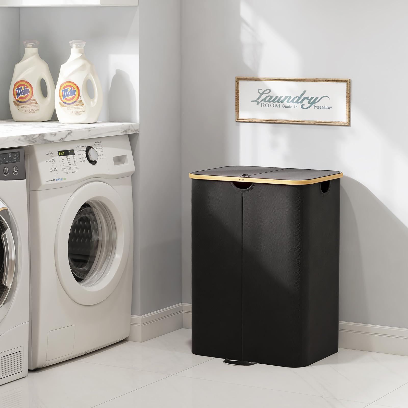 Lifewit 150L Double Laundry Hamper with Lid, Large Laundry Basket with Bamboo Handles and Removable Laundry Bags, Foldable Clothes Hampers for Laundry for Bedroom, Bathroom, Dorm, Laundry Room, Black - Image 9