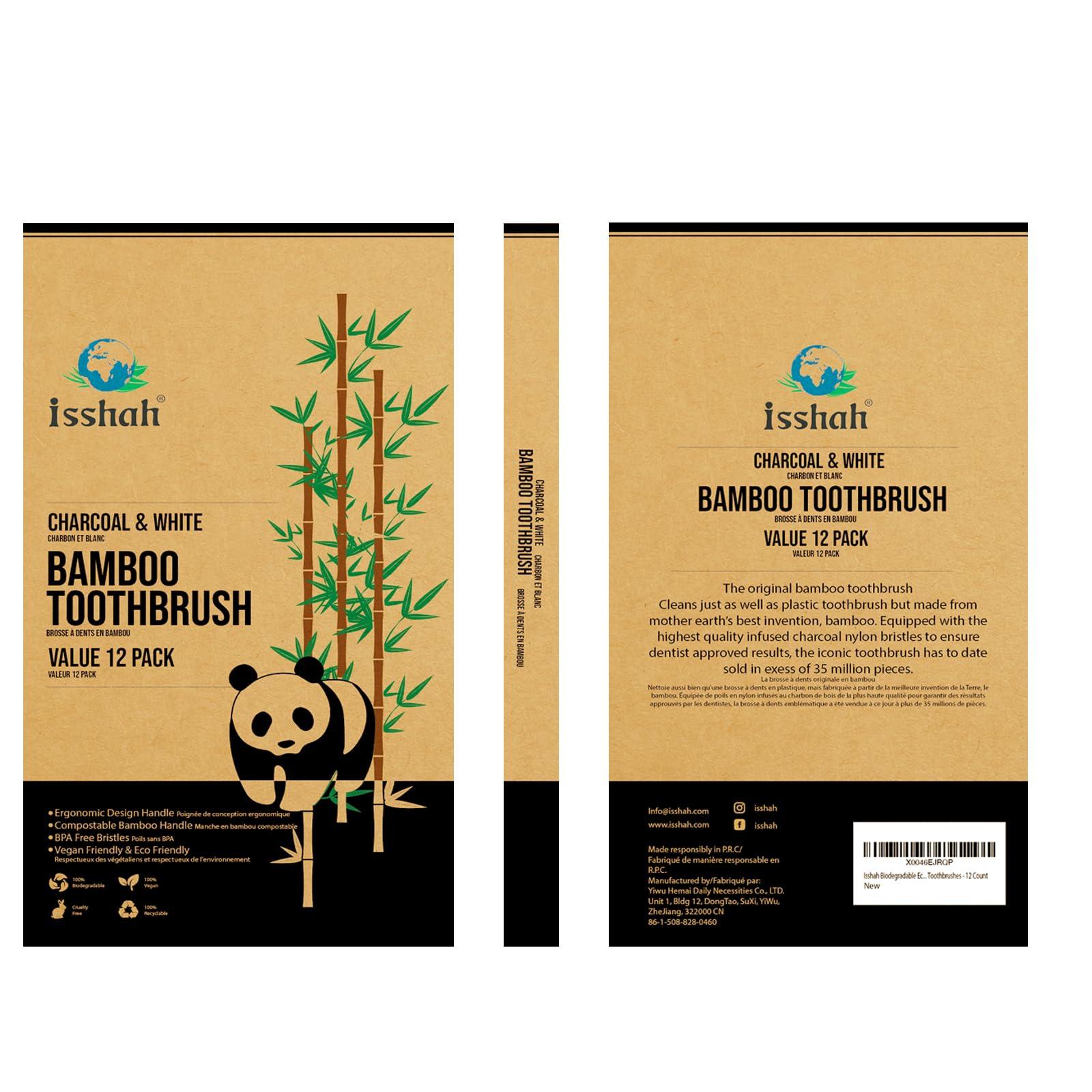Isshah Biodegradable Eco-Friendly Natural Bamboo Charcoal Toothbrushes, FSC Certified and PETA Approved - 12 Count - Image 9