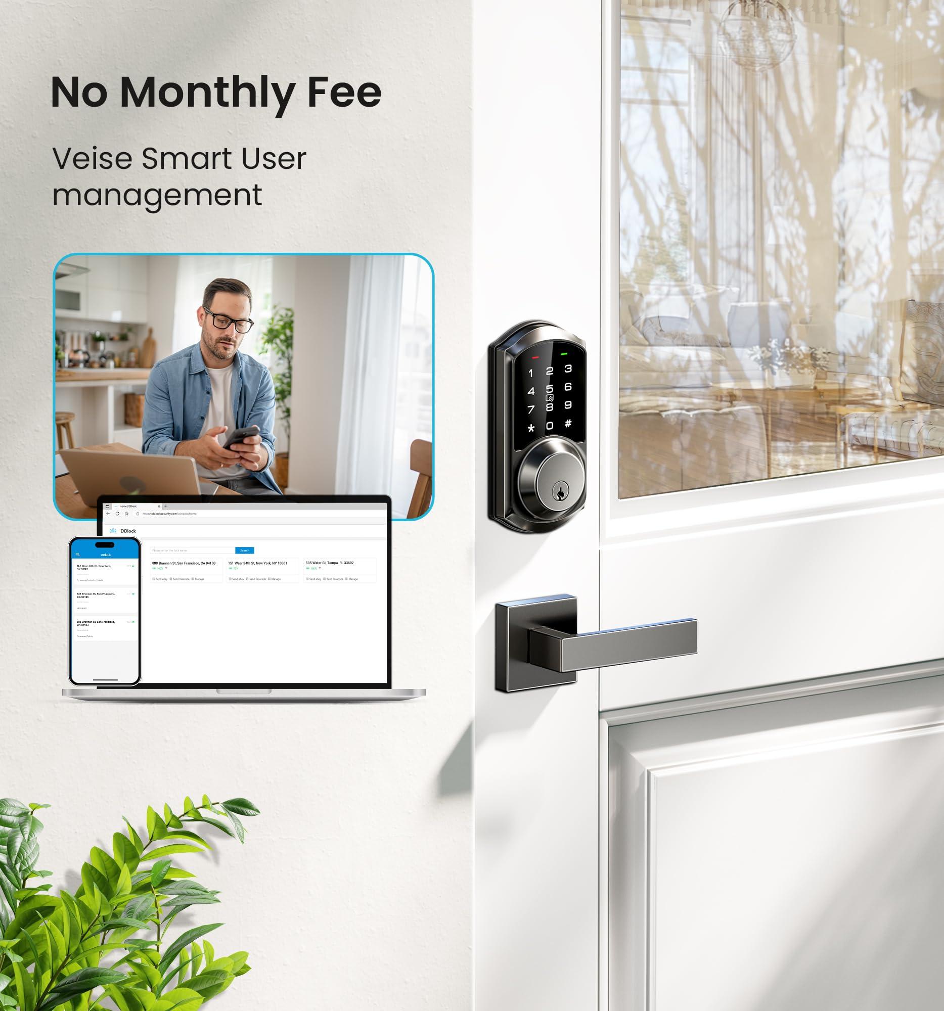 Veise VE06-L Smart Locks with 2 Lever Handle Set, App Control, Keyless Entry Deadbolt for Front Door, Electronic Digital Touchscreen Keypad, Auto Lock, Waterproof, Easy Installation, Matte Black - Image 5
