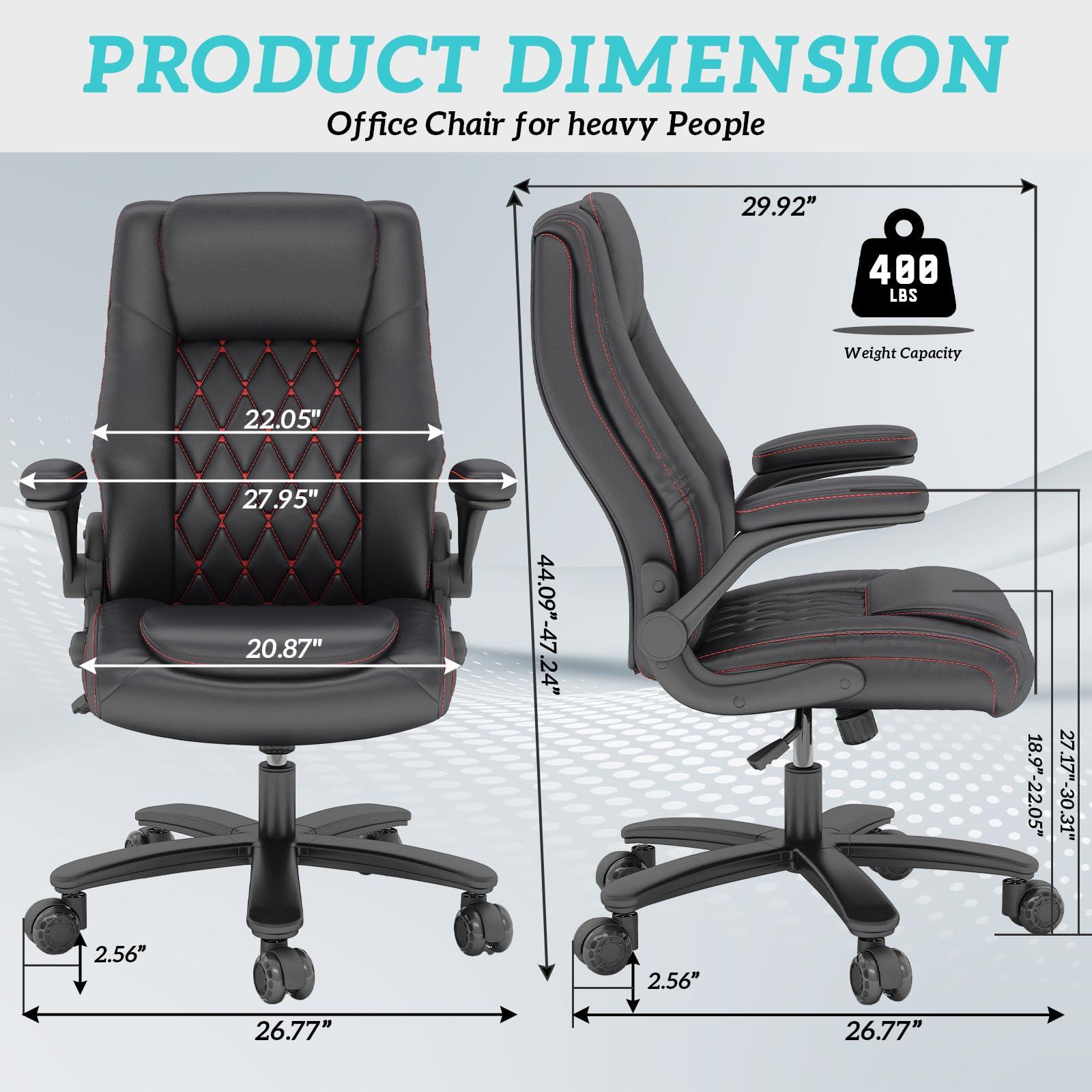 GYI High Back Executive Office Chair, Big and Tall Office Desk Chair 400LBS with Lumbar Support, Flip-up Armrests, Rubber Wheels, Black - Image 3