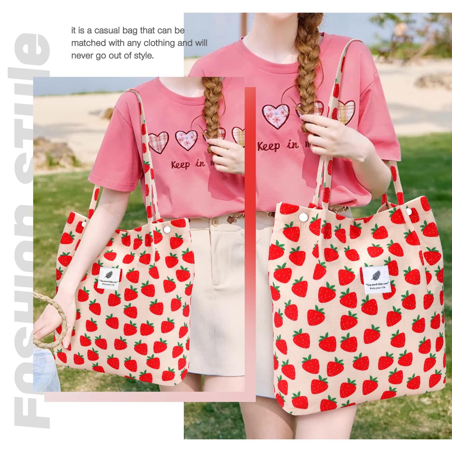 LHMTQVK Tote Women Girls, Large Capacity Corduroy Reusable Grocery Shoulder Bag with Inner Pockets - Image 6