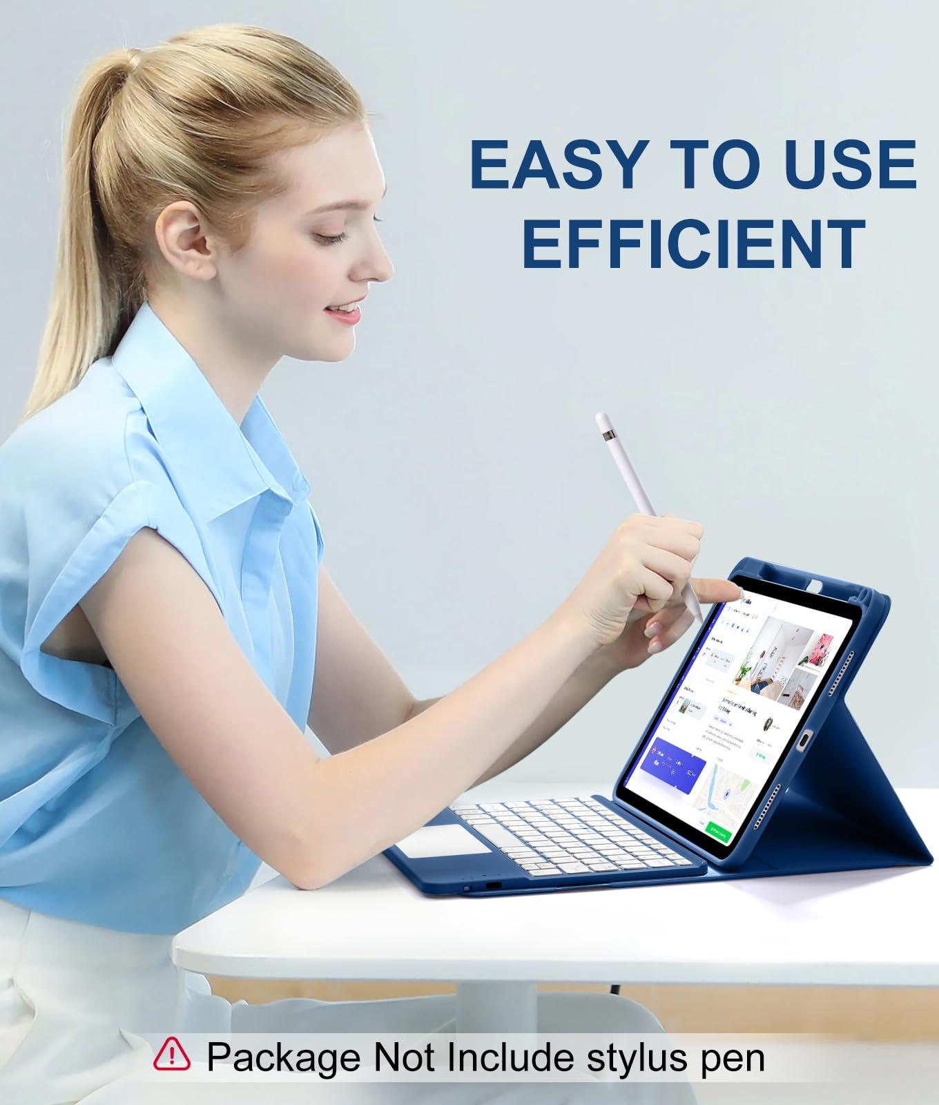 Harvopu Compatible for iPad 11th 10th Generation Case with Keyboard, Folio Cover with Pencil Holder, Multi-Touch Trackpad, 7 Color Backlit, Detachable Keyboard for iPad (A16) 11th/10th Gen (Navy Blue) - Image 7