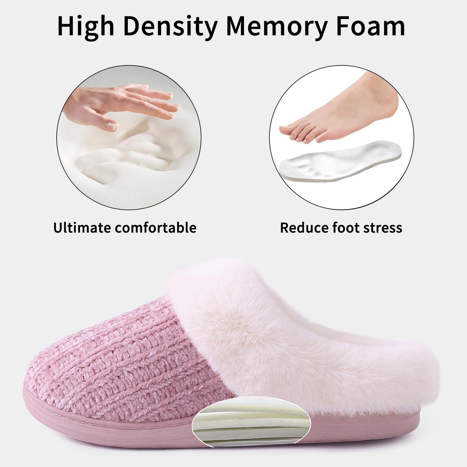 Evshine Warm Knit House Slippers for Women Comfy Wool-Like Lined Chenille Slippers with Memory Foam and Indoor Outdoor Soles - Image 3