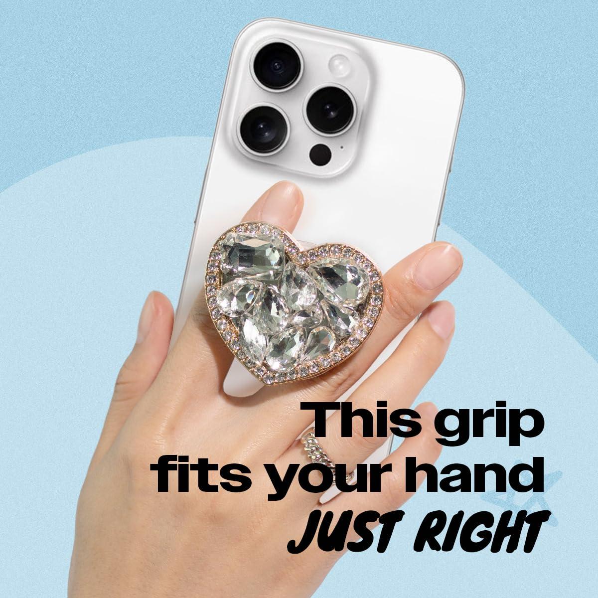 OnTheGrip Cute Cubic Diamond Heart Shape Design Collapsible Expandible Mobile Phone Grip Stand Holder for Smartphone Tablet Cell Phone Accessory (Gold Small) - Image 2