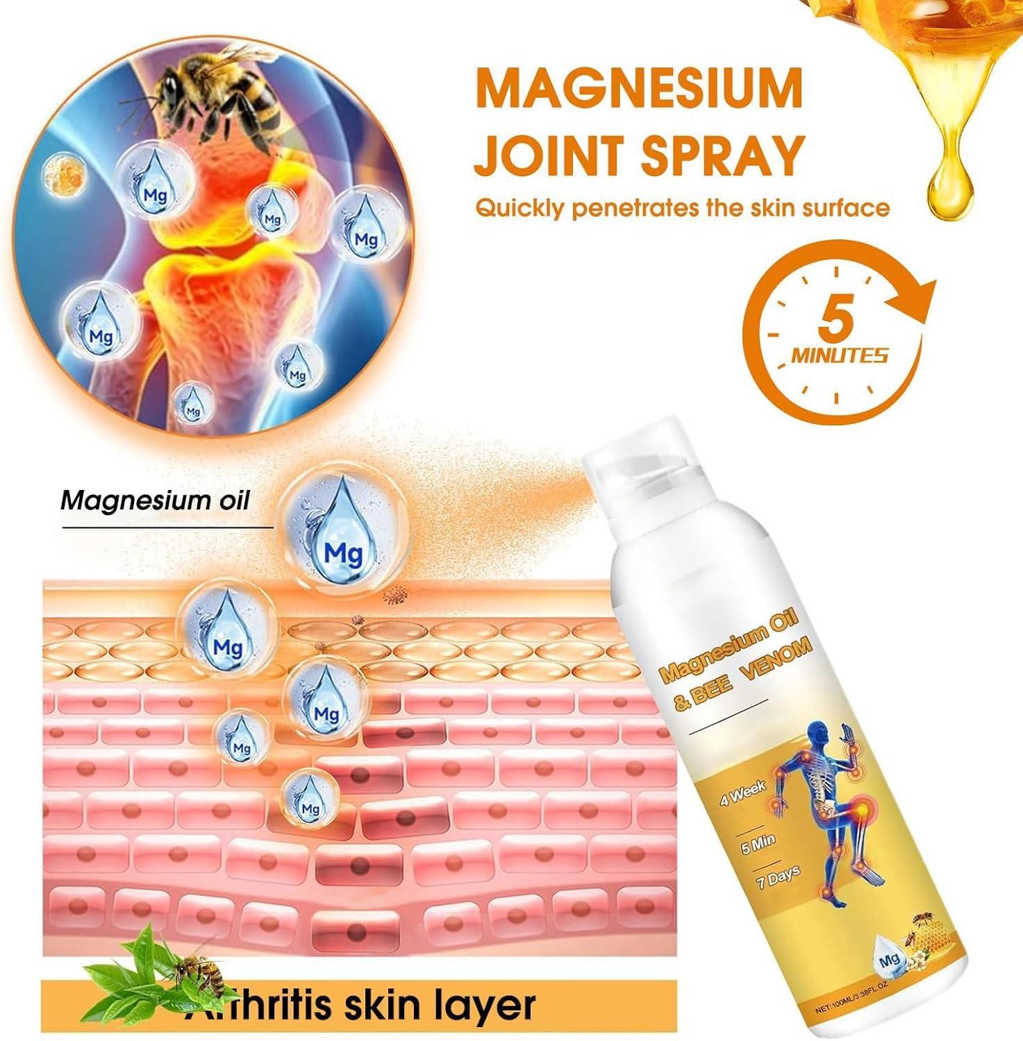 Magnesium Joint Spray, Professional Magnesium Joint Oil,Magnesium Oil & Bee Venom Joint Spray for Back, Knee, Hands, Neck （1 PCS,100ml） - Image 3