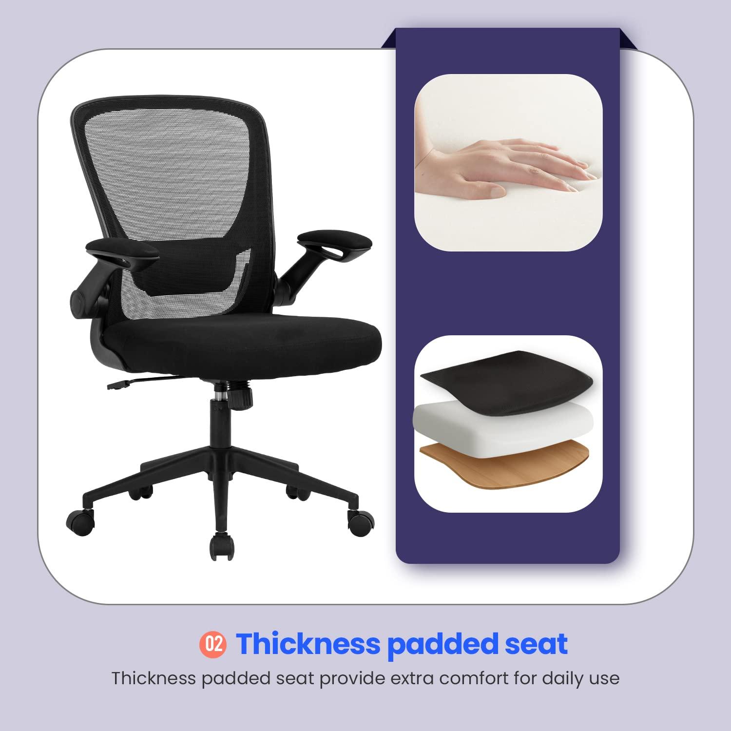 Office Chair Computer Chair Ergonomic Desk Chair Modern Rolling Executive Mesh Chair with Lumbar Support and Adjustable Mid Back Flip-up Armrests(Black) - Image 5