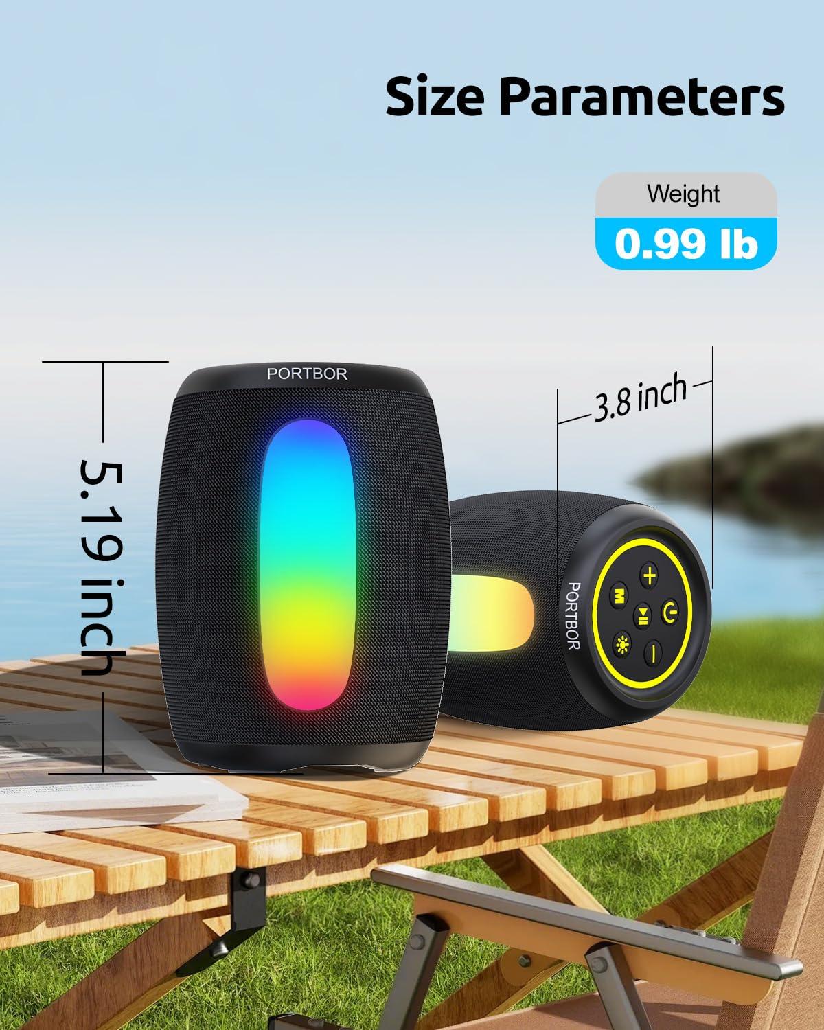 Portable Bluetooth Speaker, Powerful Stereo Sound Small Wireless Speaker with Lights, IPX5 Waterproof, BT5.3 with AUX Input, TWS Pairing, for Outdoor Home Party Camping, Electronics Gifts for Him Her - Image 7